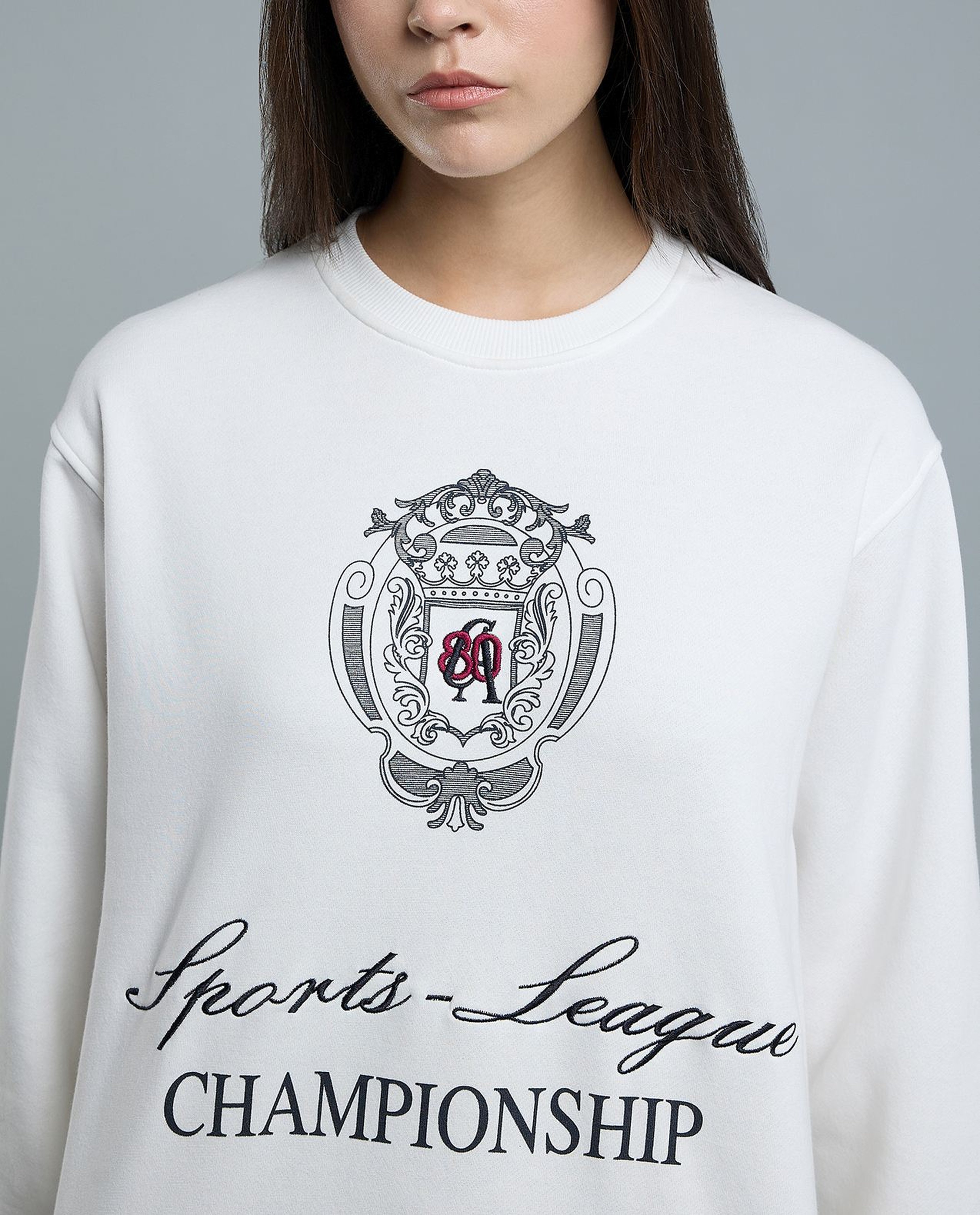 Embroidered Sweatshirt with Crew Neck and Long Sleeves