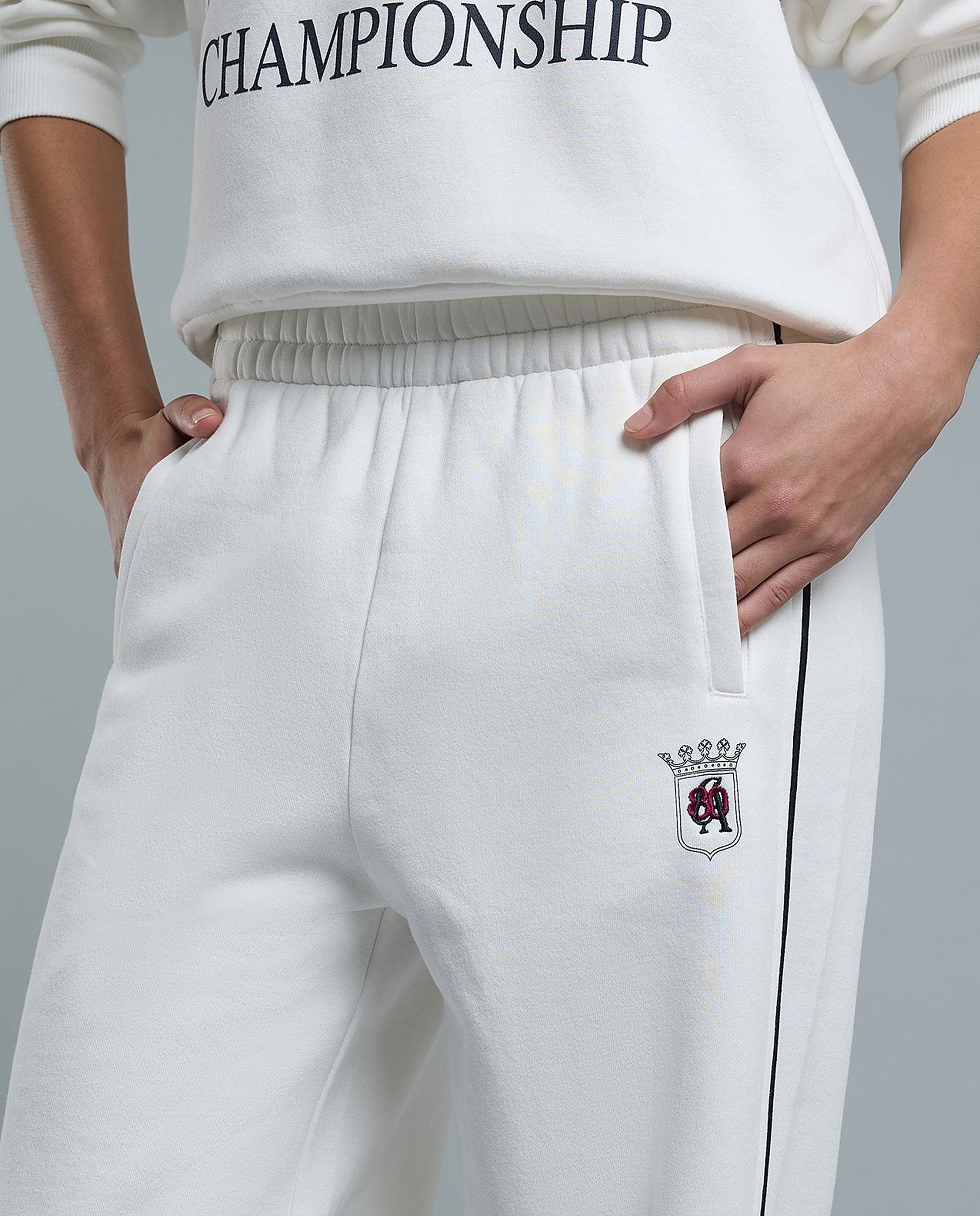 Embroidery Detail Sweatpants with Elastic Waist