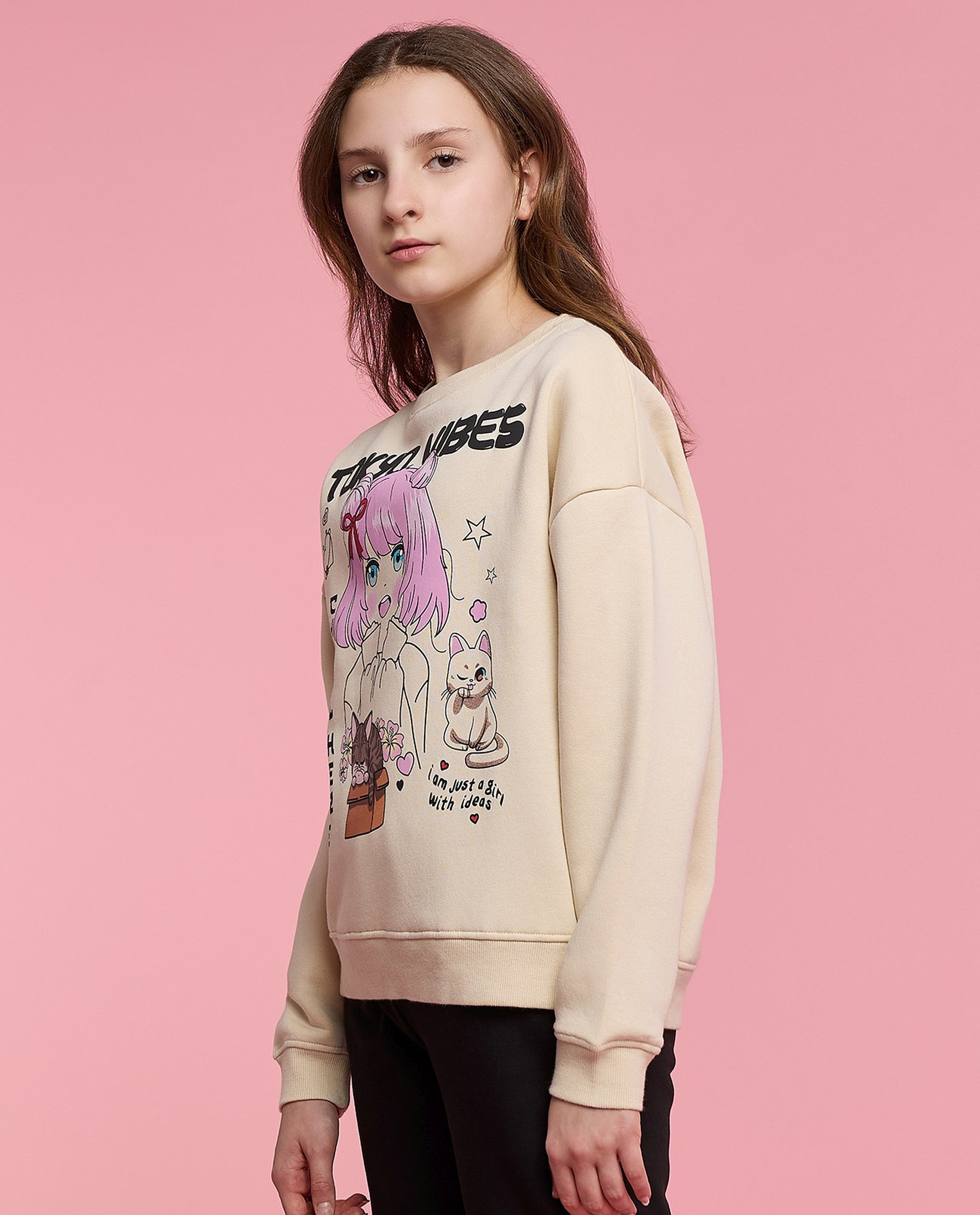 Printed Sweatshirt with Crew Neck and Long Sleeves