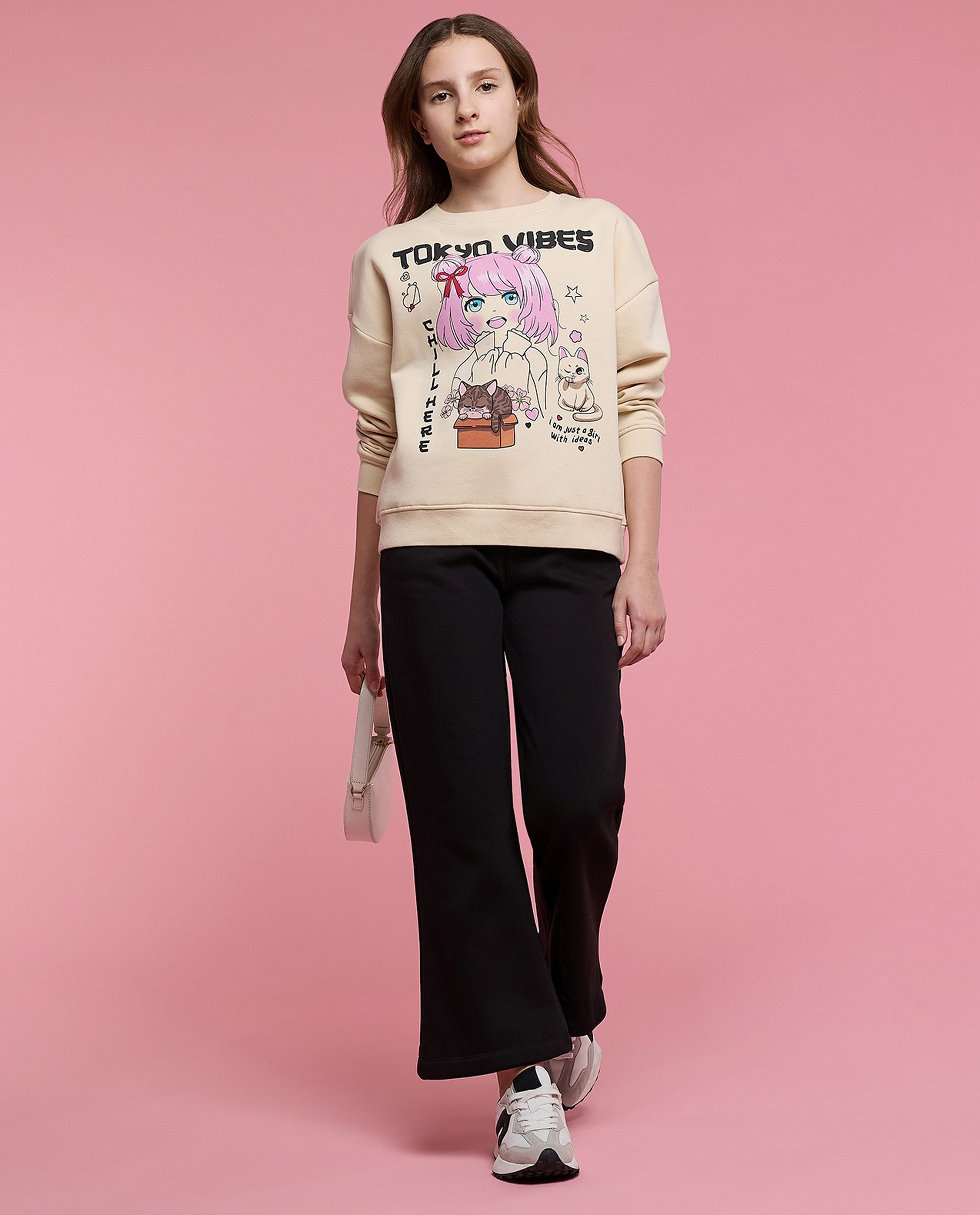 Printed Sweatshirt with Crew Neck and Long Sleeves