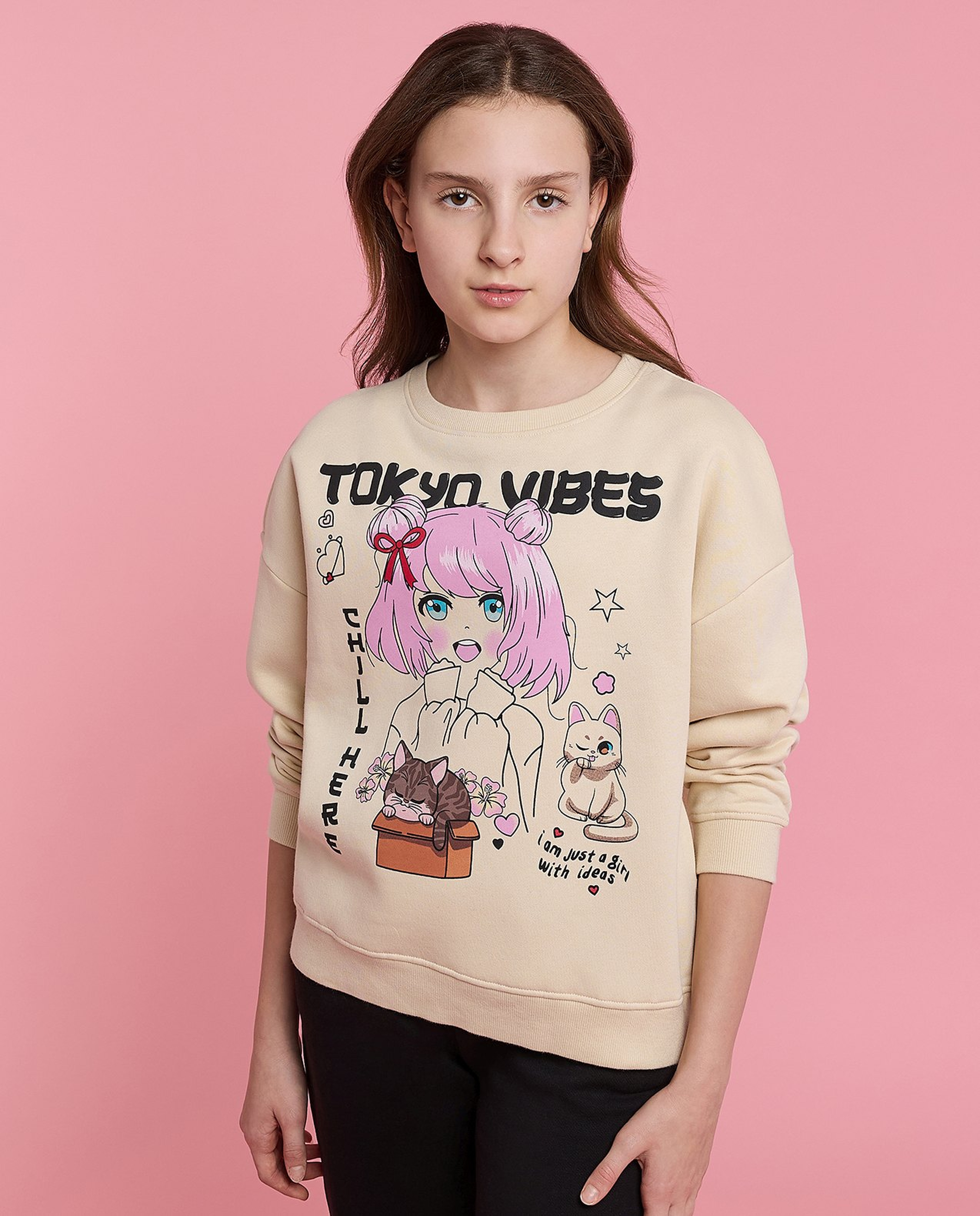 Printed Sweatshirt with Crew Neck and Long Sleeves