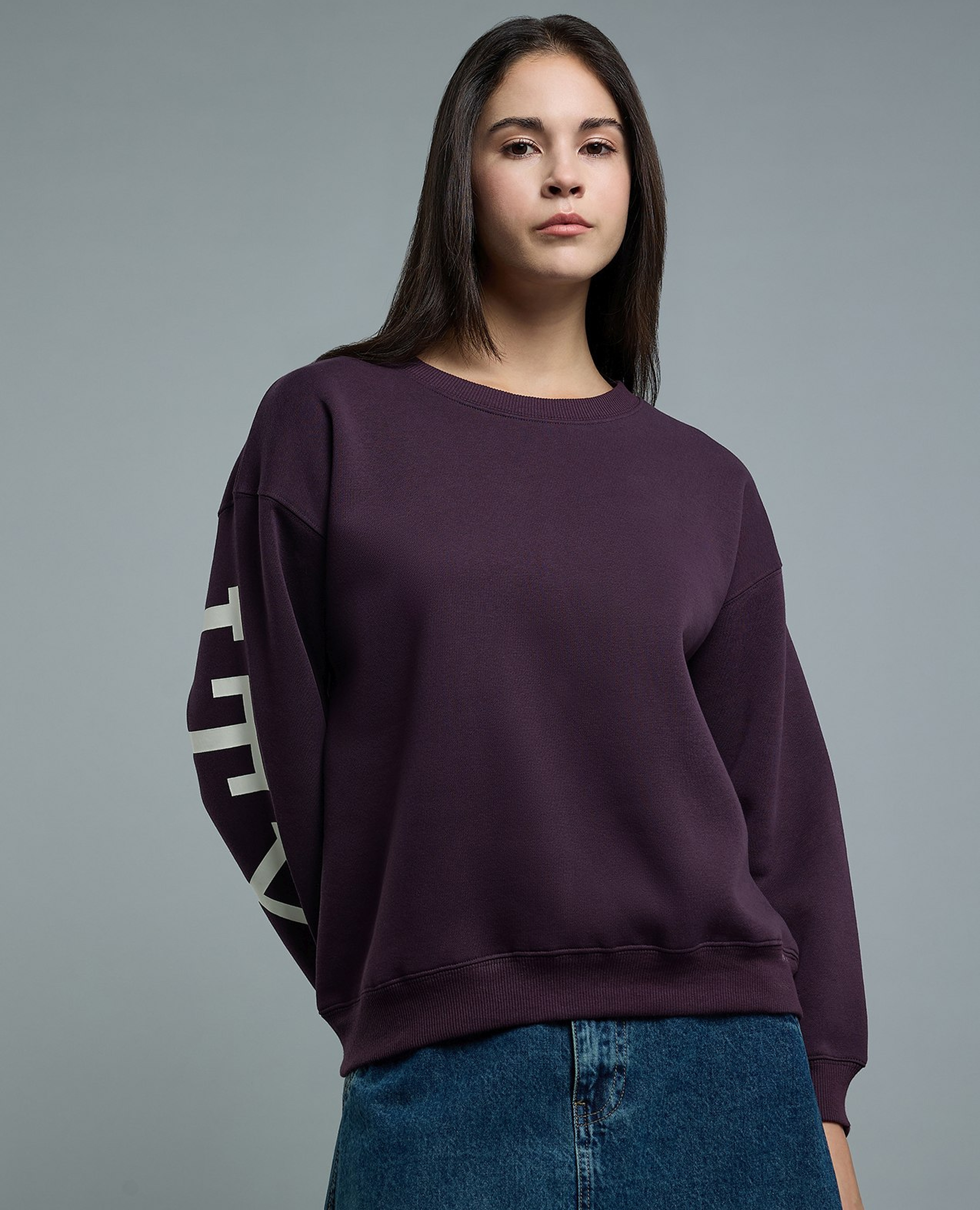 Back Printed Sweatshirt with Crew Neck and Long Sleeves