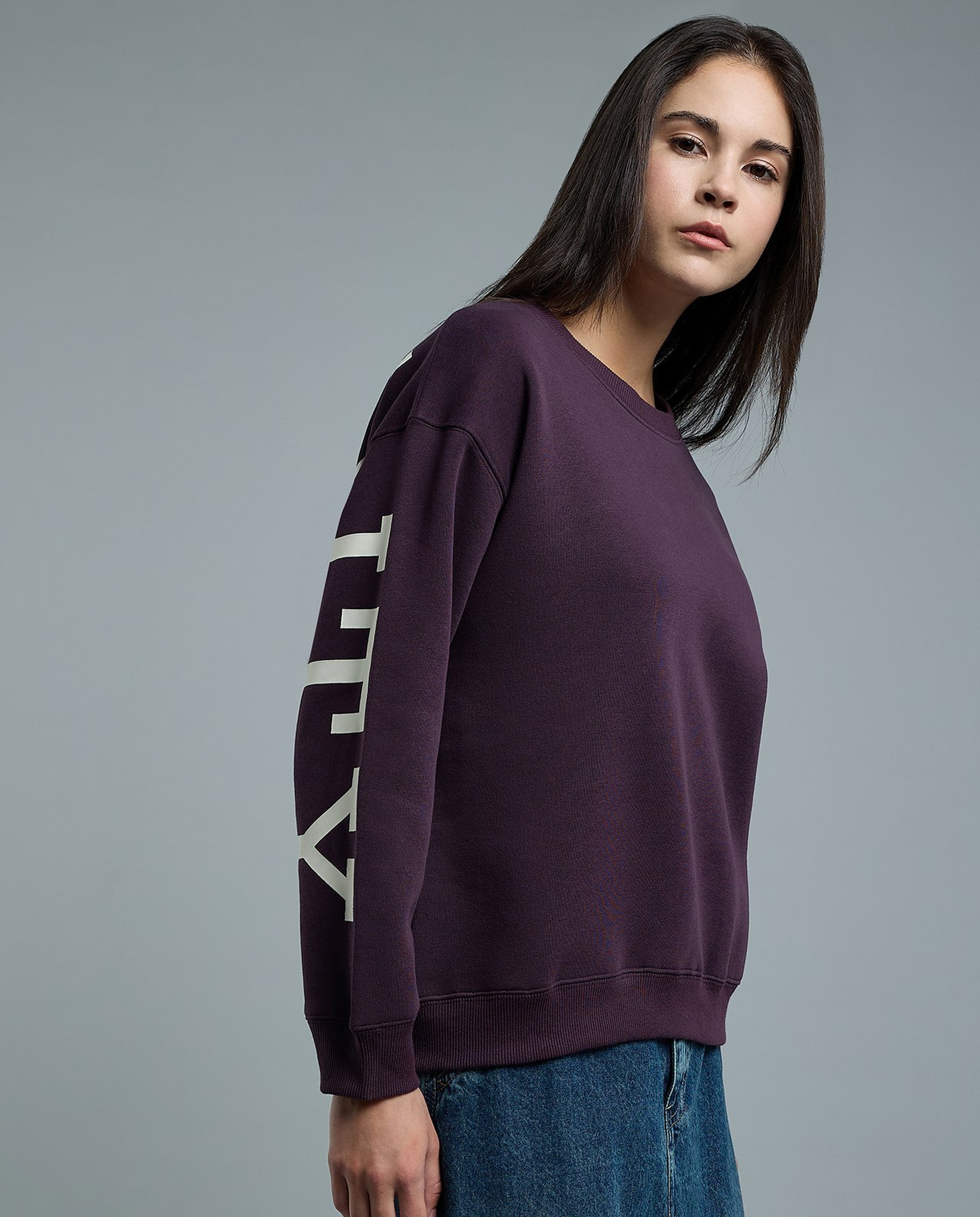 Back Printed Sweatshirt with Crew Neck and Long Sleeves