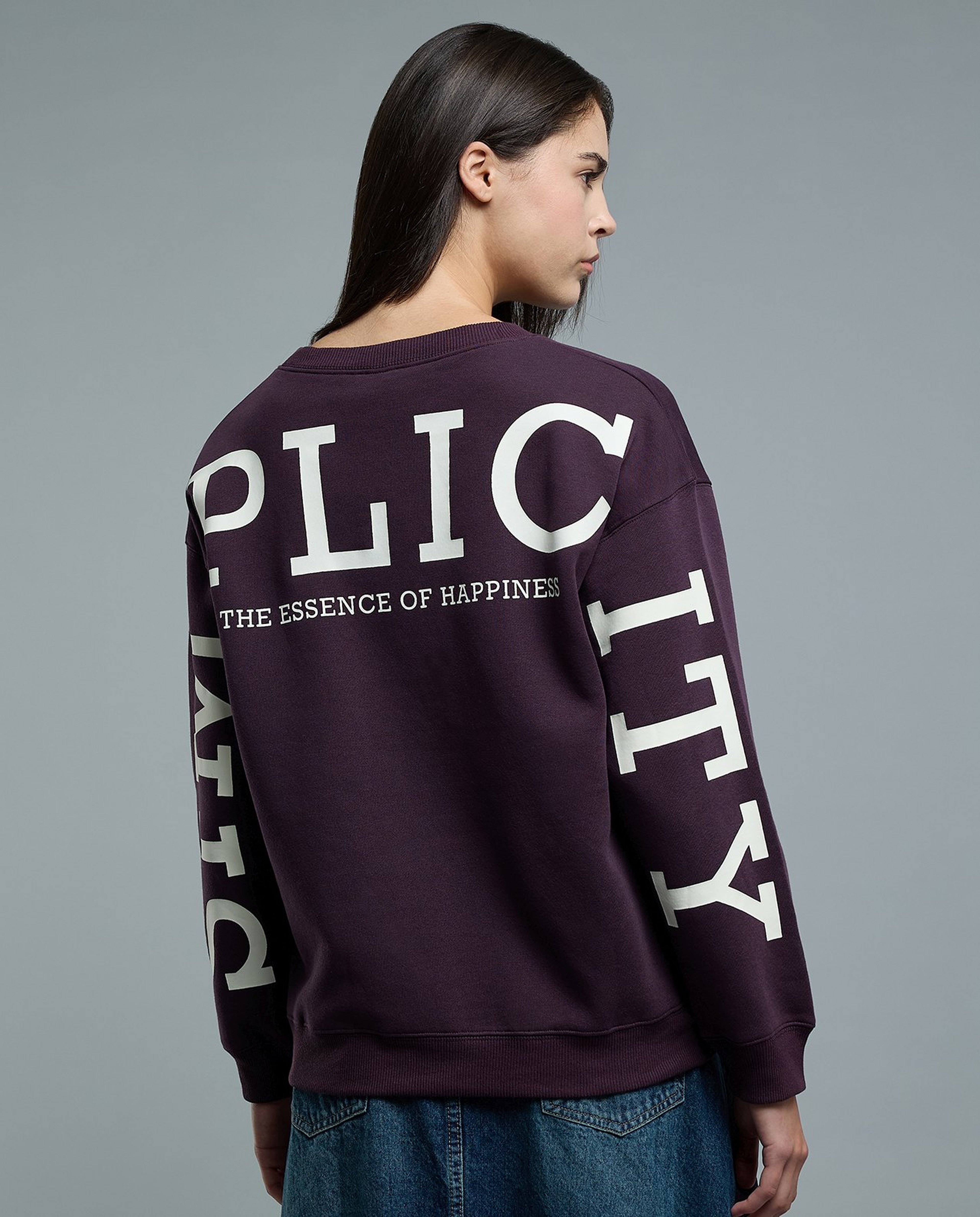 Back Printed Sweatshirt with Crew Neck and Long Sleeves