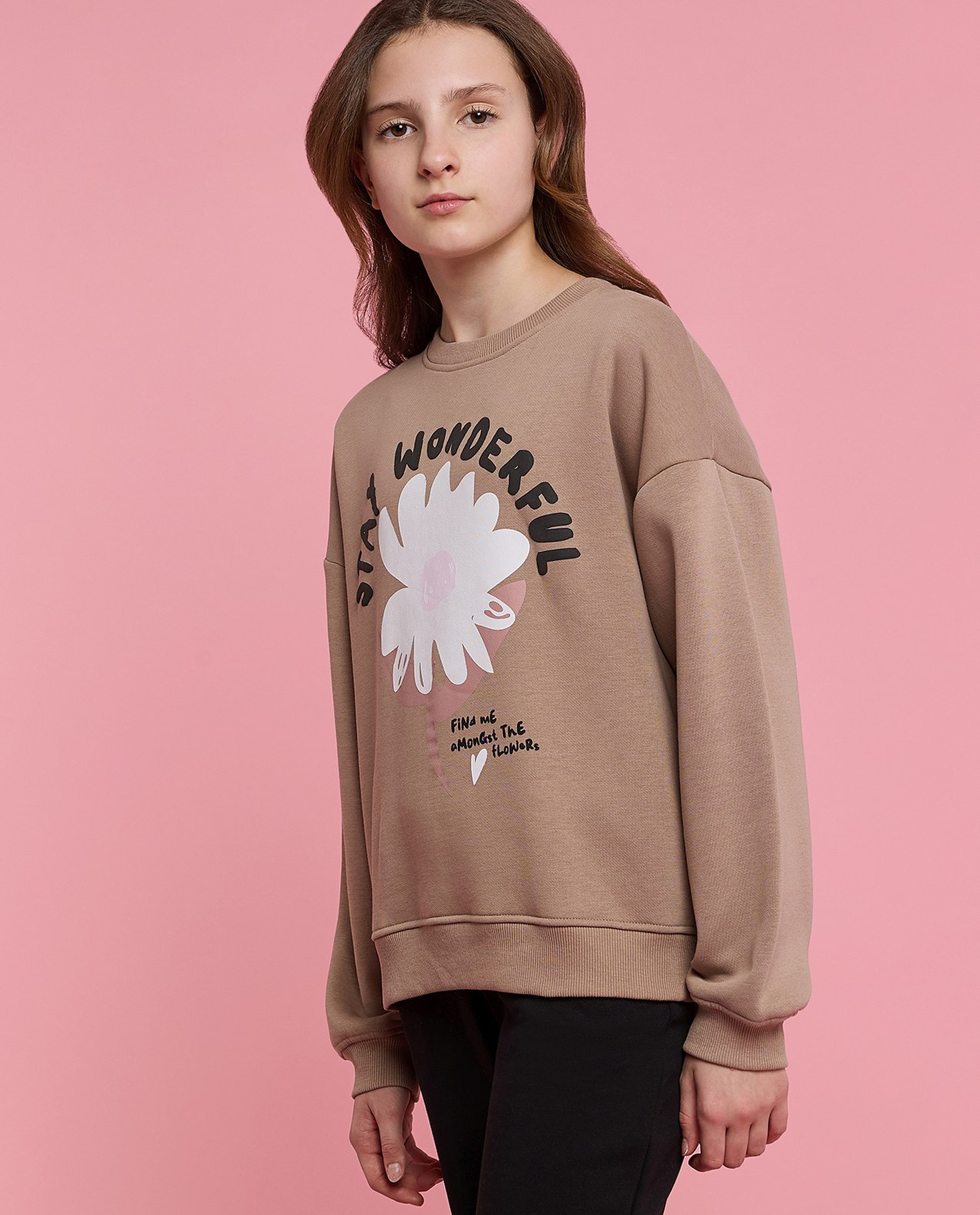 Printed Sweatshirt with Crew Neck and Long Sleeves