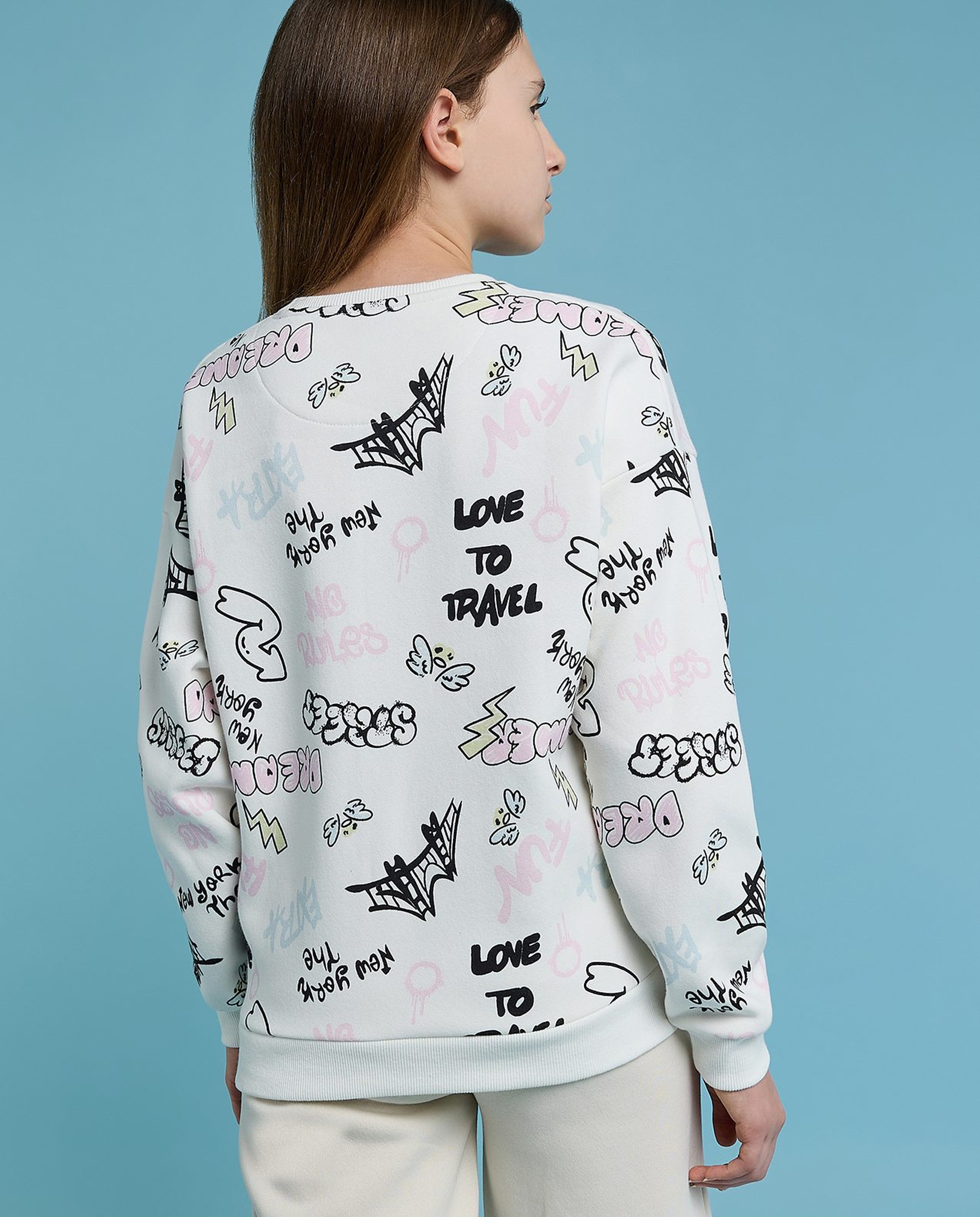Printed Sweatshirt with Crew Neck and Long Sleeves