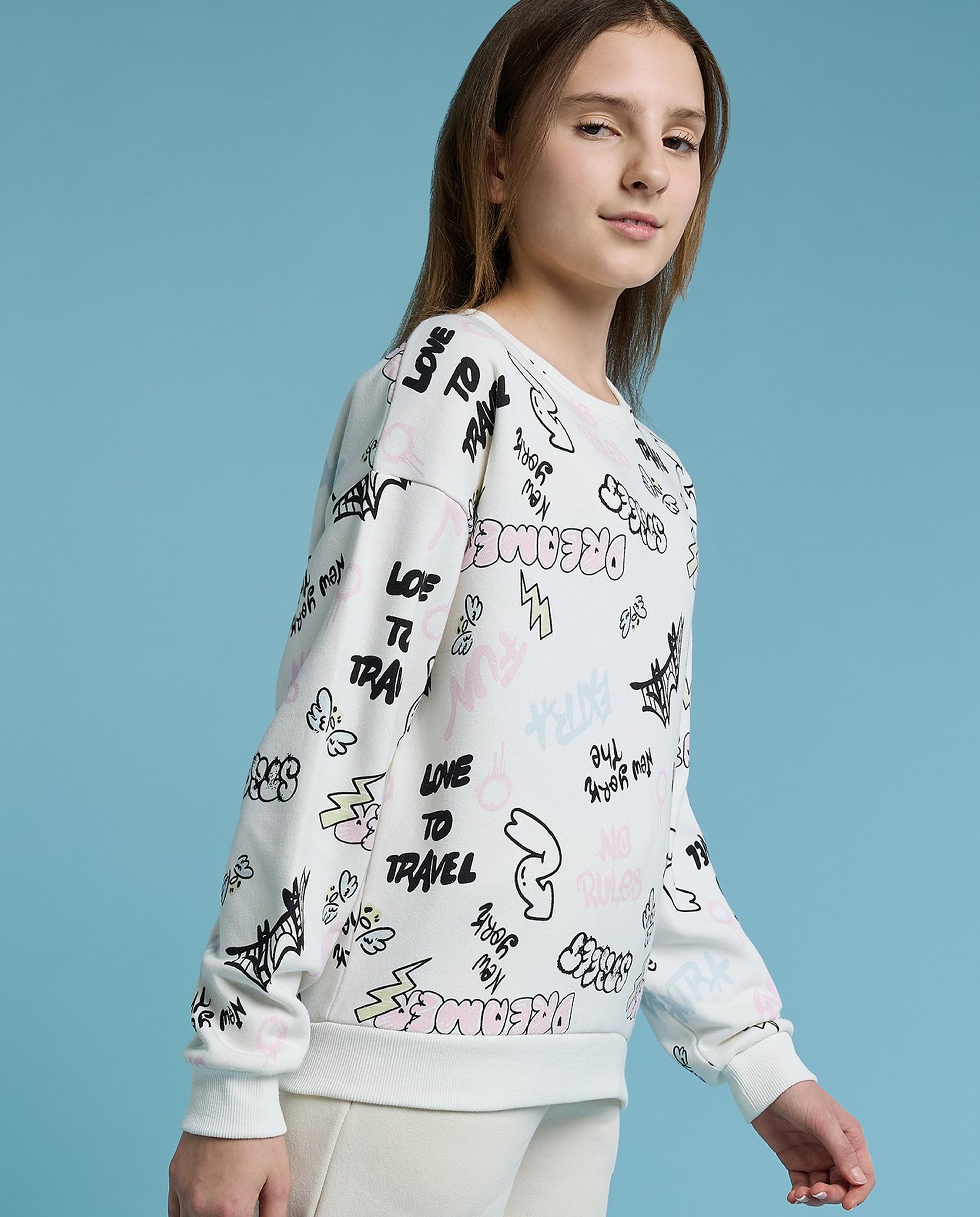 Printed Sweatshirt with Crew Neck and Long Sleeves
