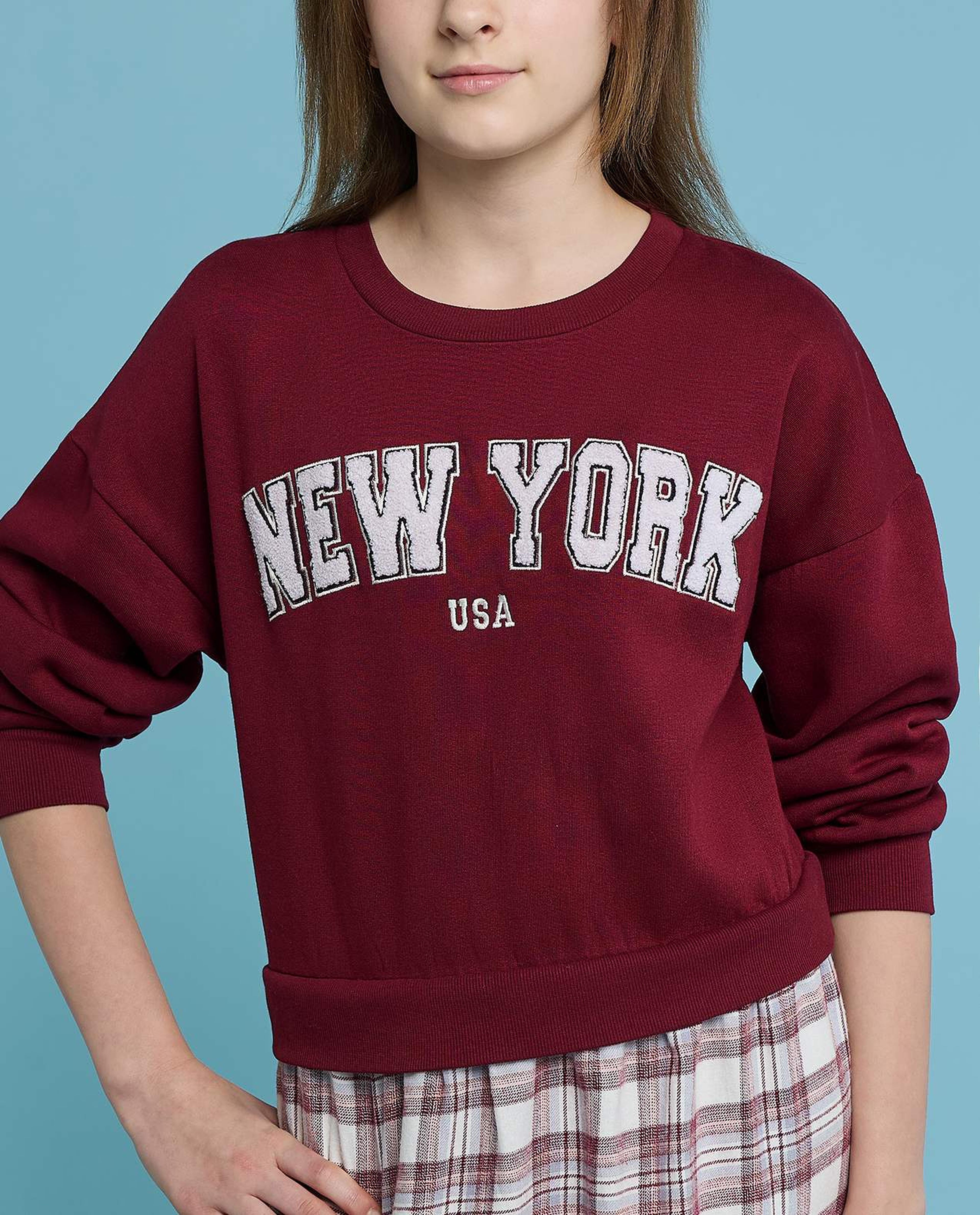 Printed Sweatdress with Crew Neck and Long Sleeves