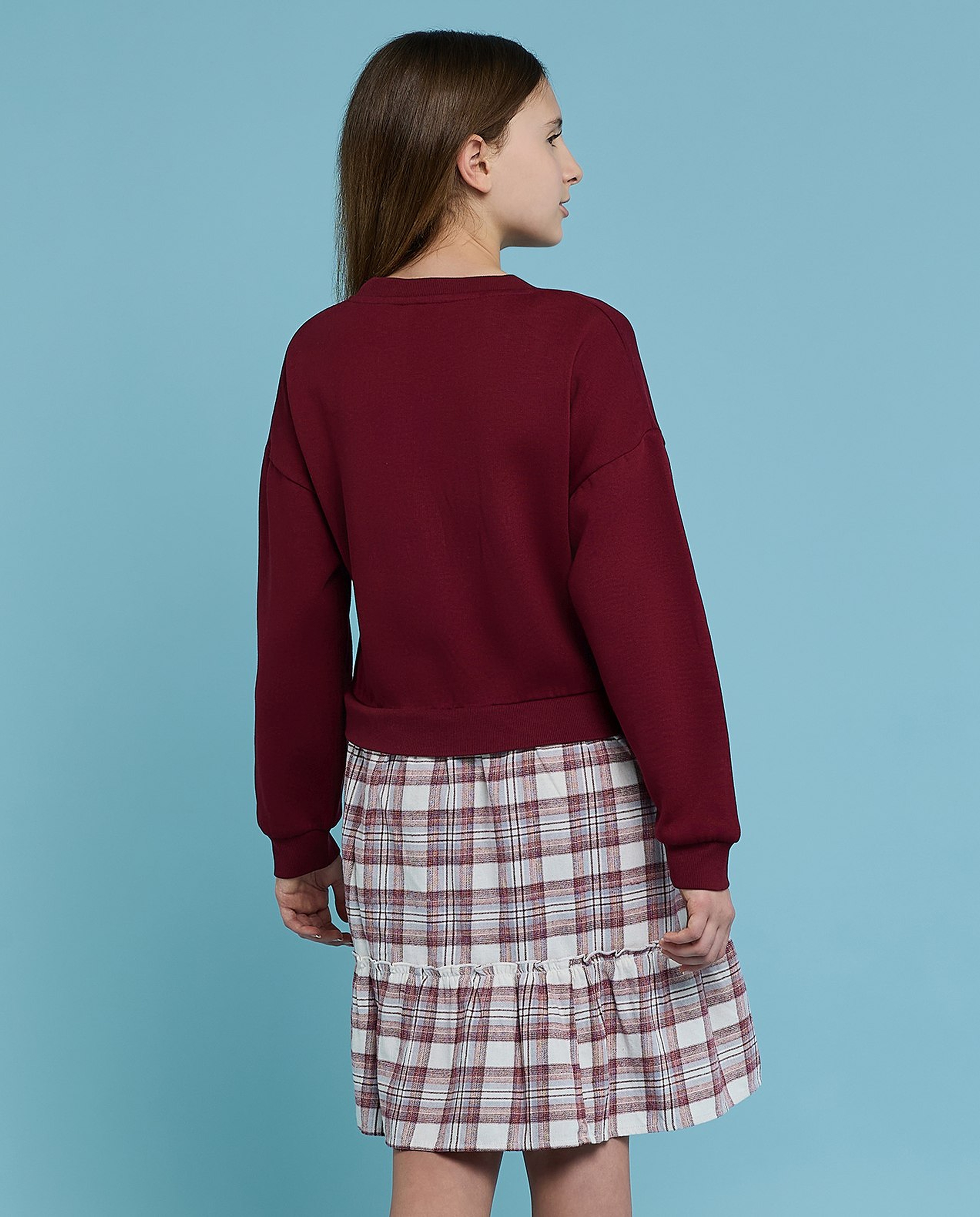 Printed Sweatdress with Crew Neck and Long Sleeves