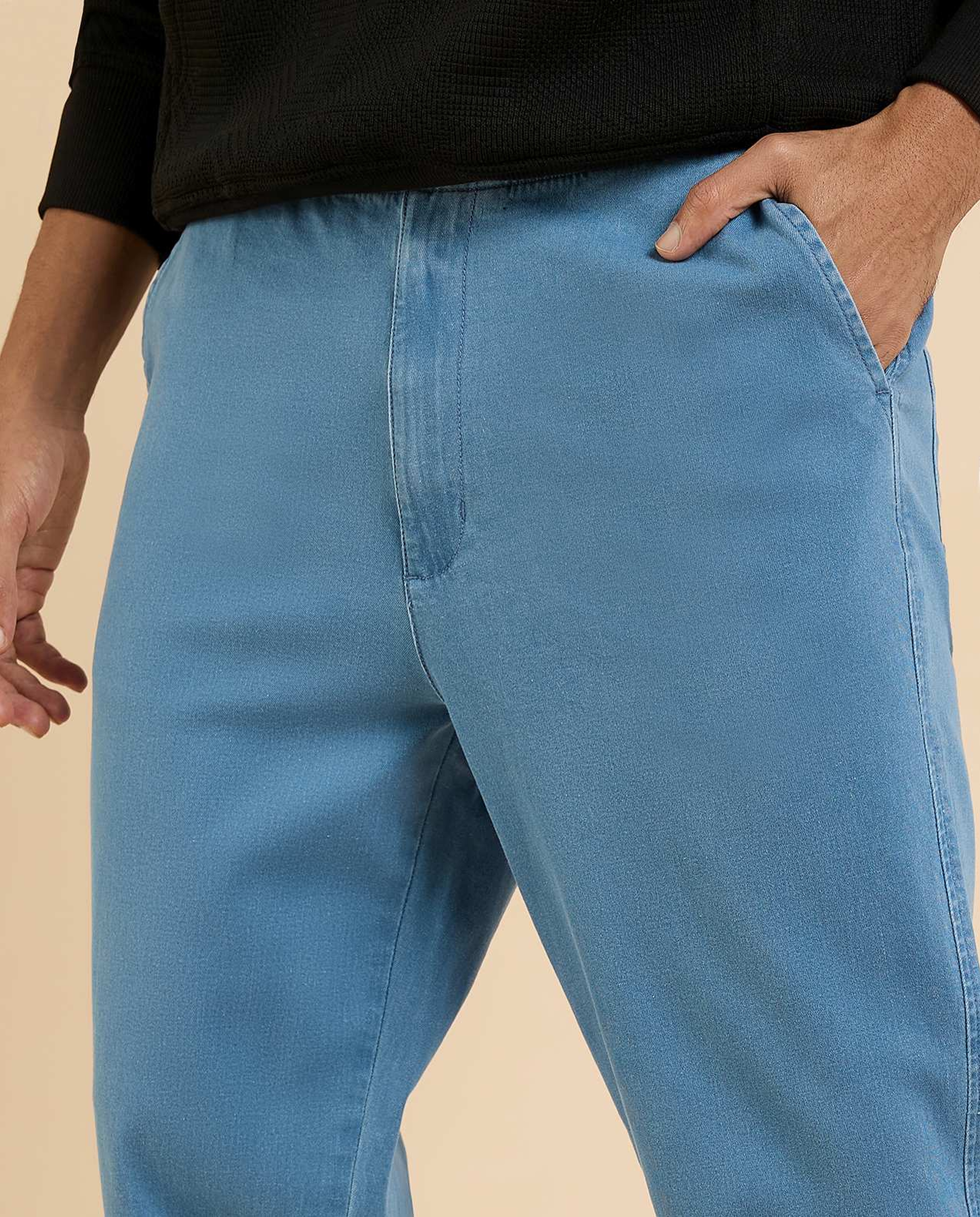 Washed Tapered Fit Jeans with Elastic Waist
