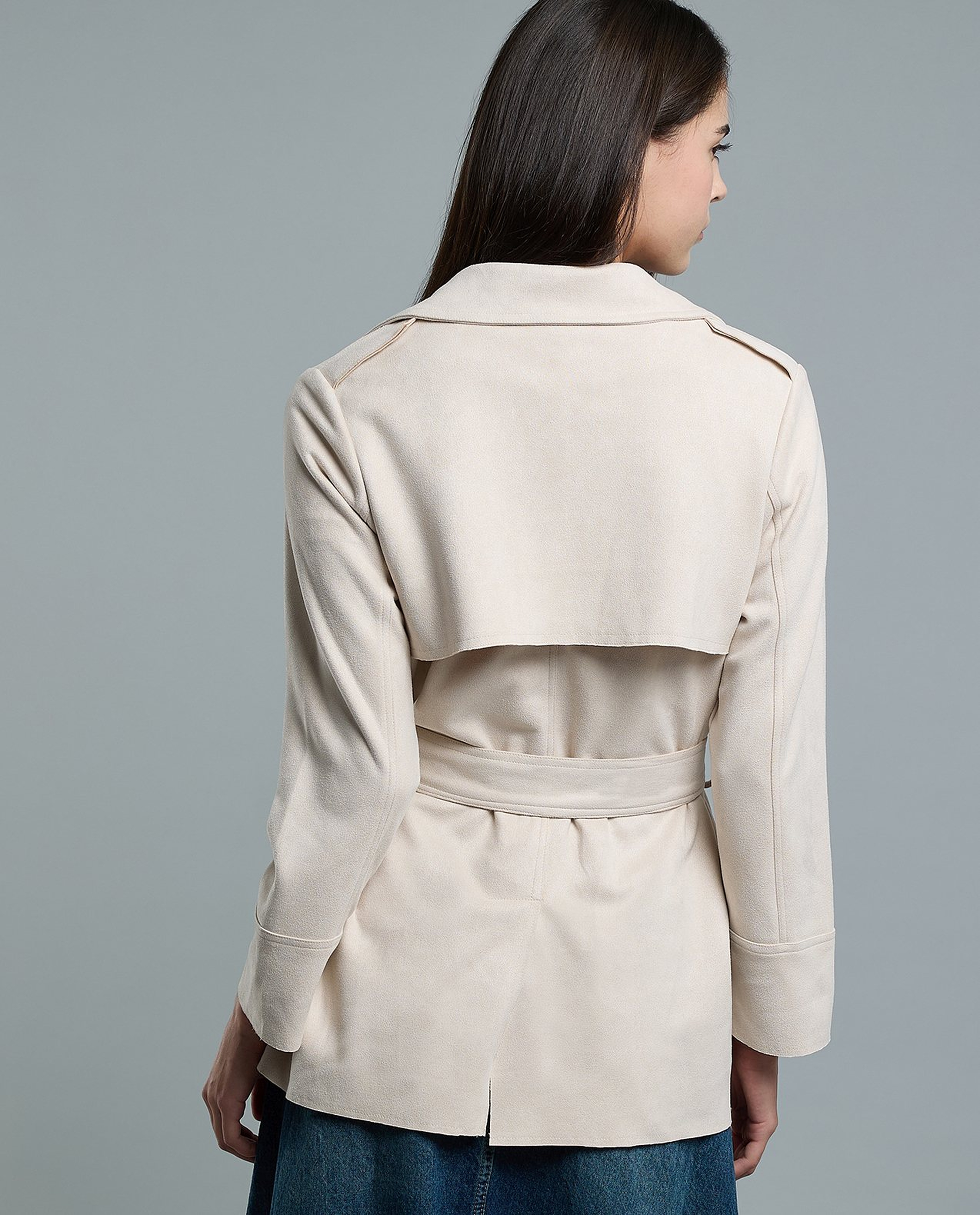 Solid Double Breasted Jacket with Button Closure