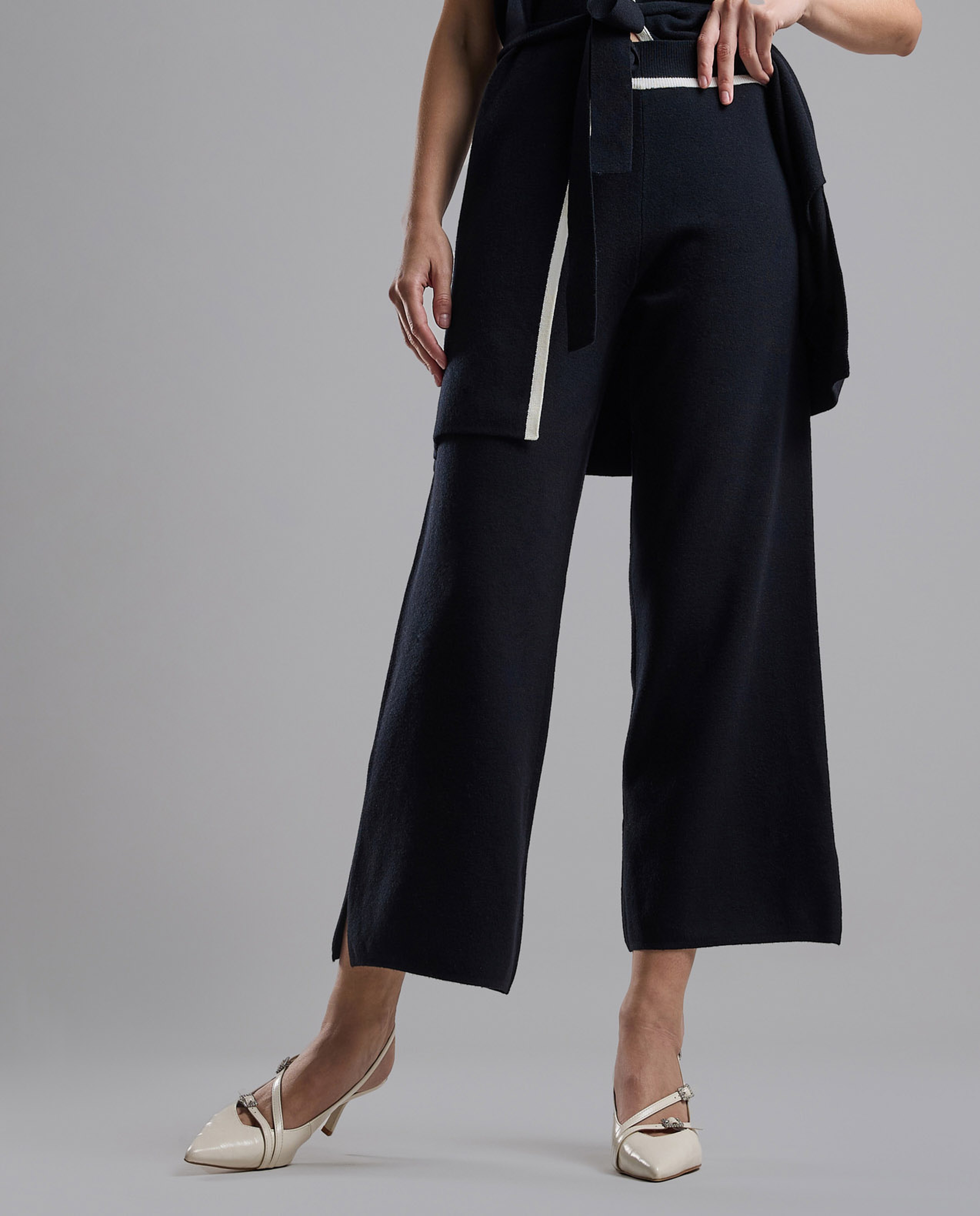 Textured Wide Leg Pants with Elastic Waist