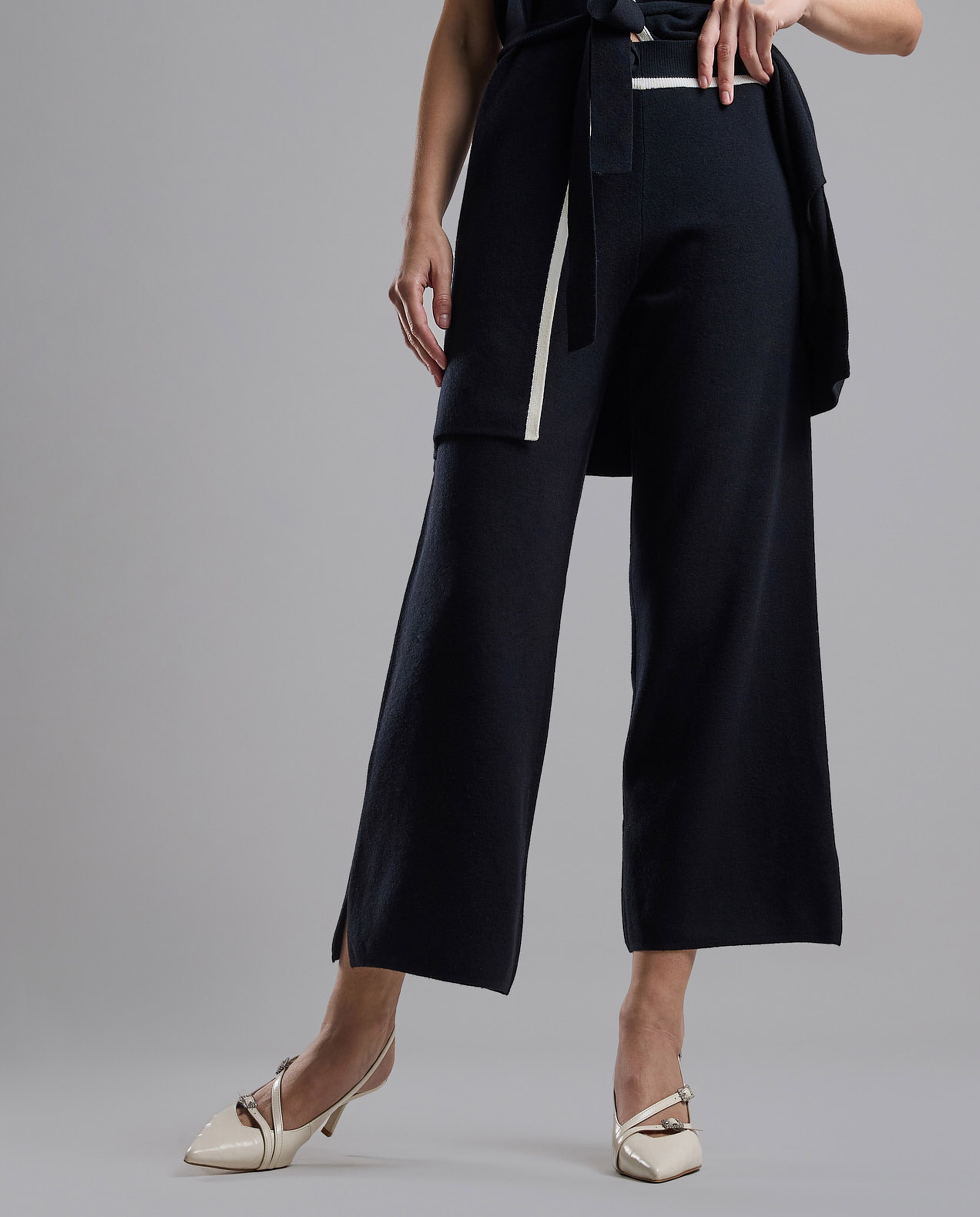 Textured Wide Leg Pants with Elastic Waist