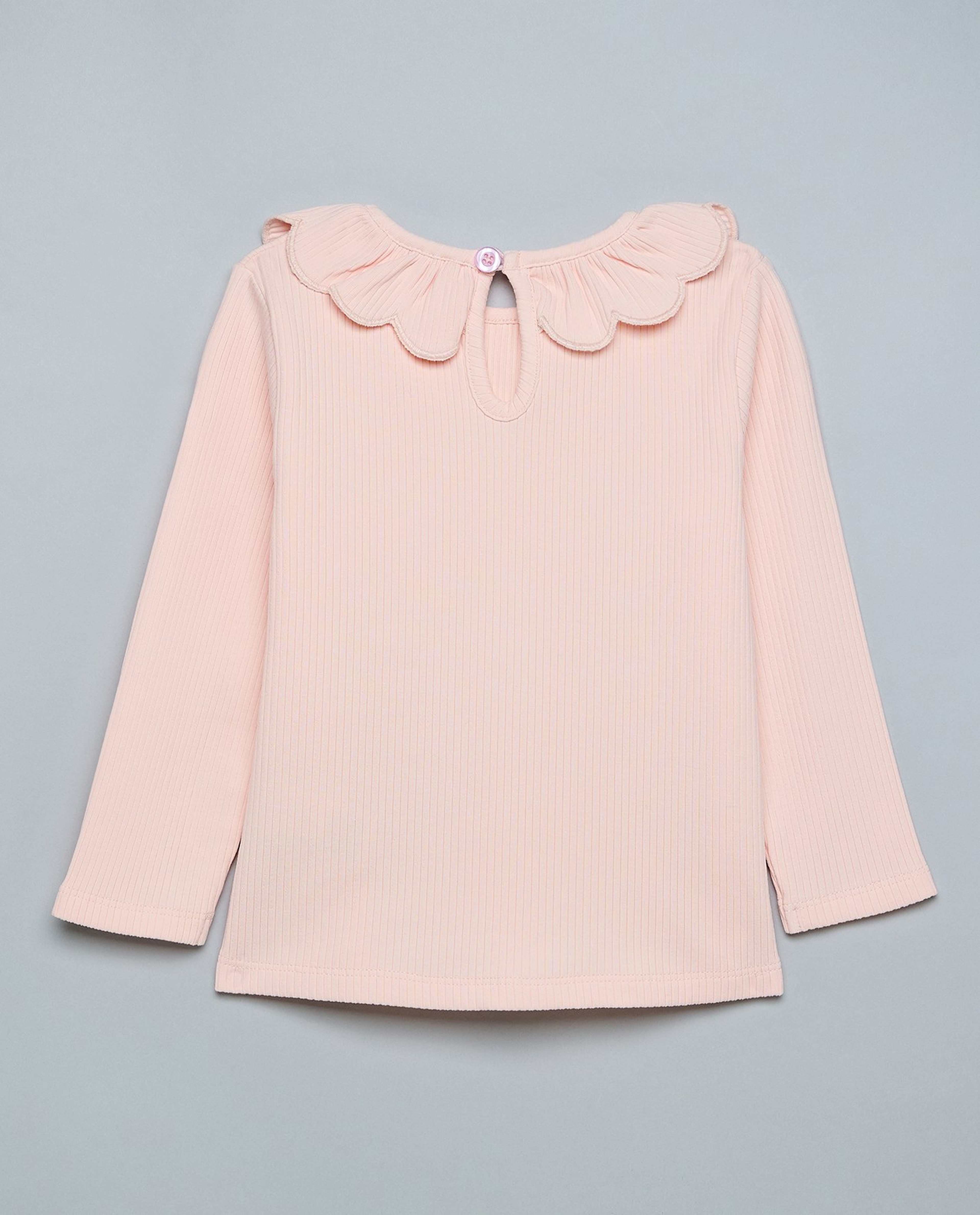 Ribbed Top with Collared Neck and Long Sleeves