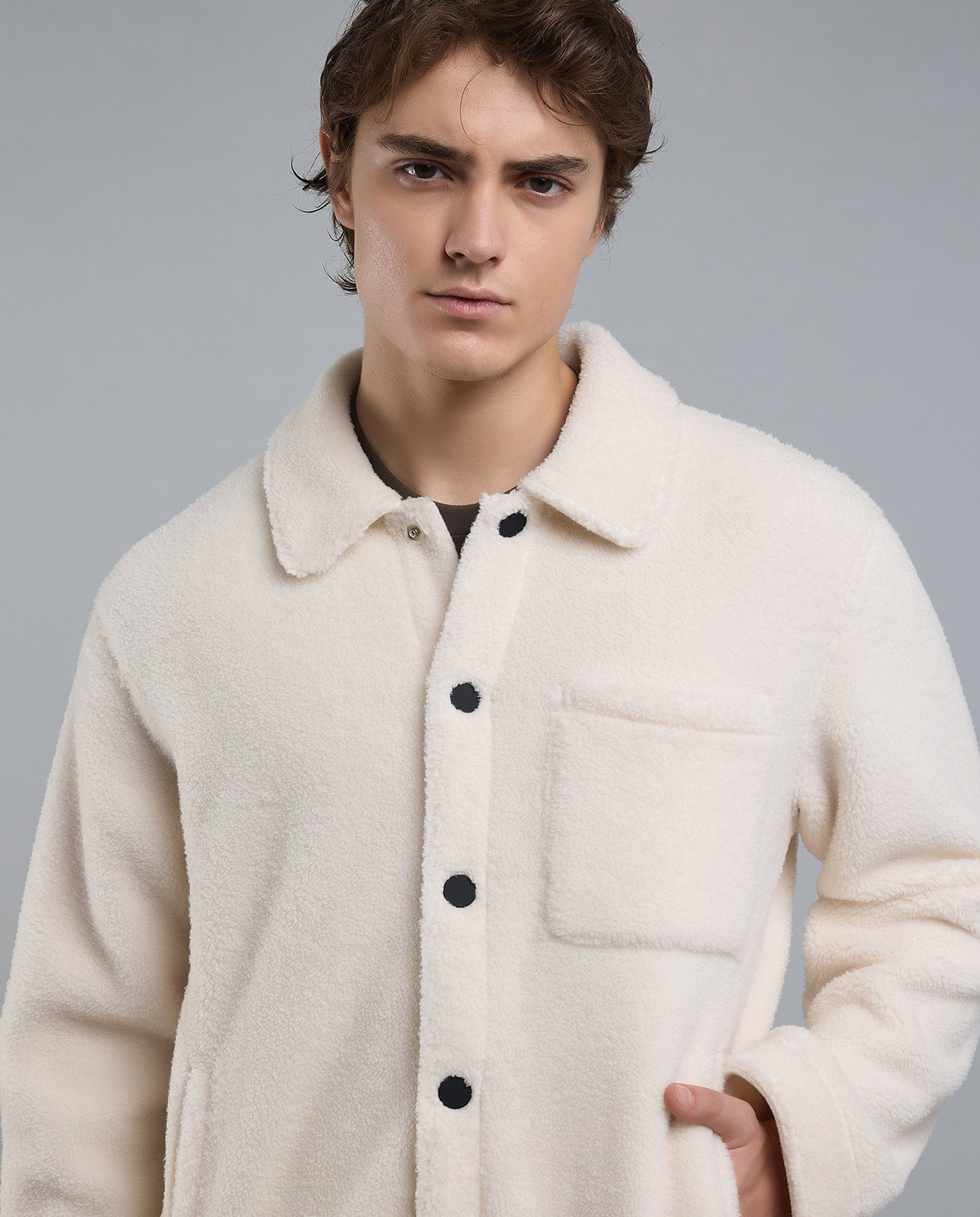 Sherpa Jacket with Button Closure