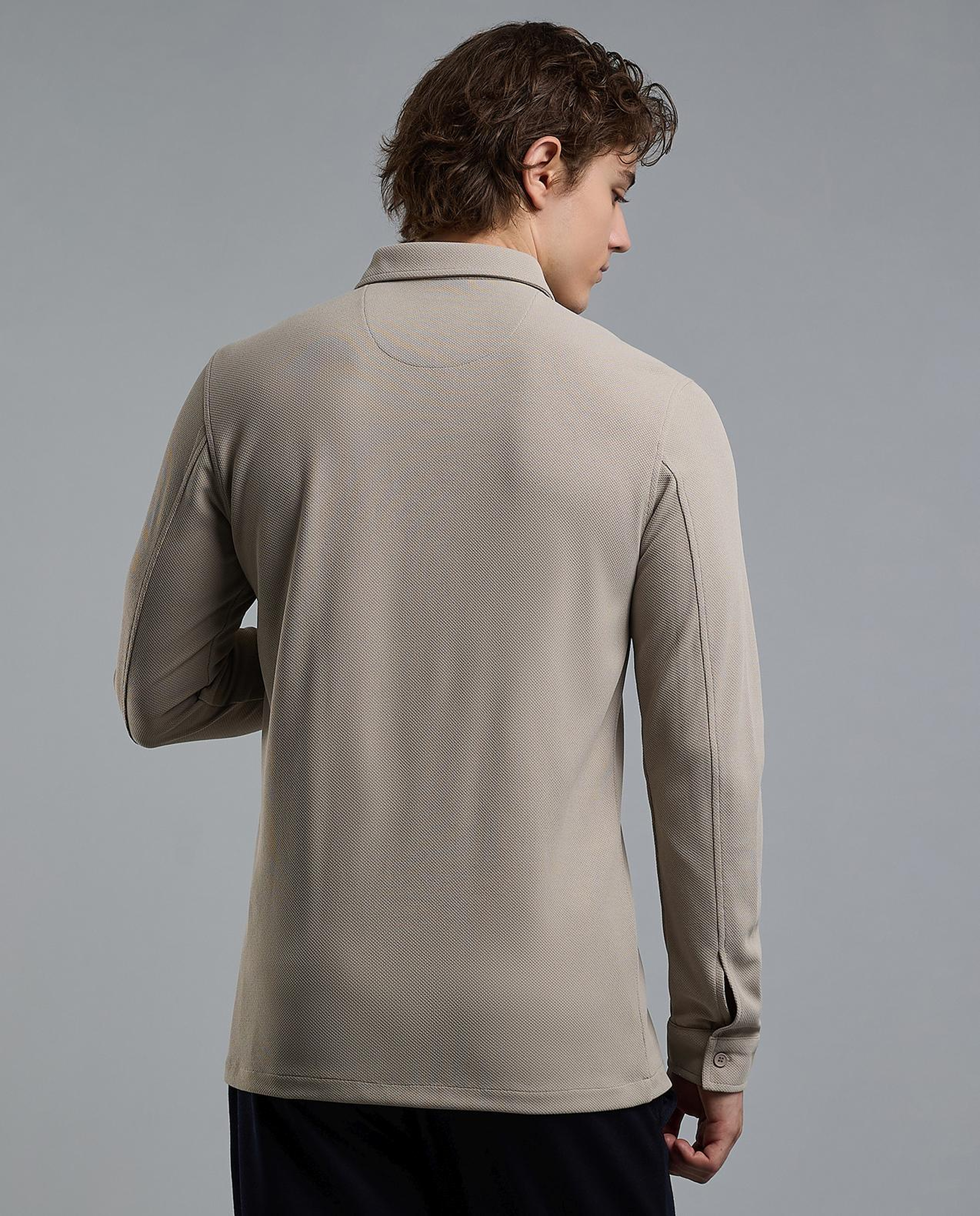 Solid Shirt with Classic Collar and Long Sleeves