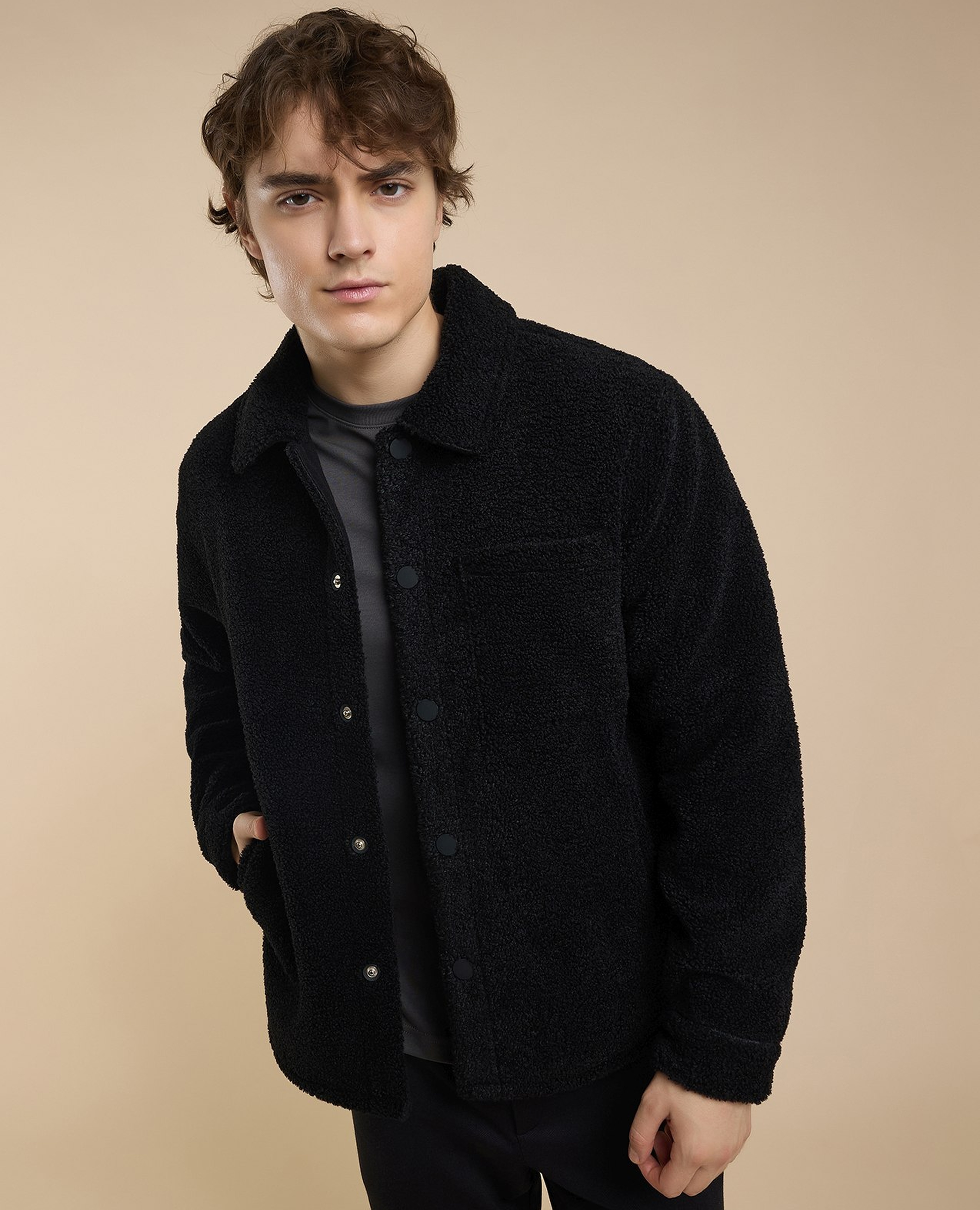 Sherpa Jacket with Button Closure