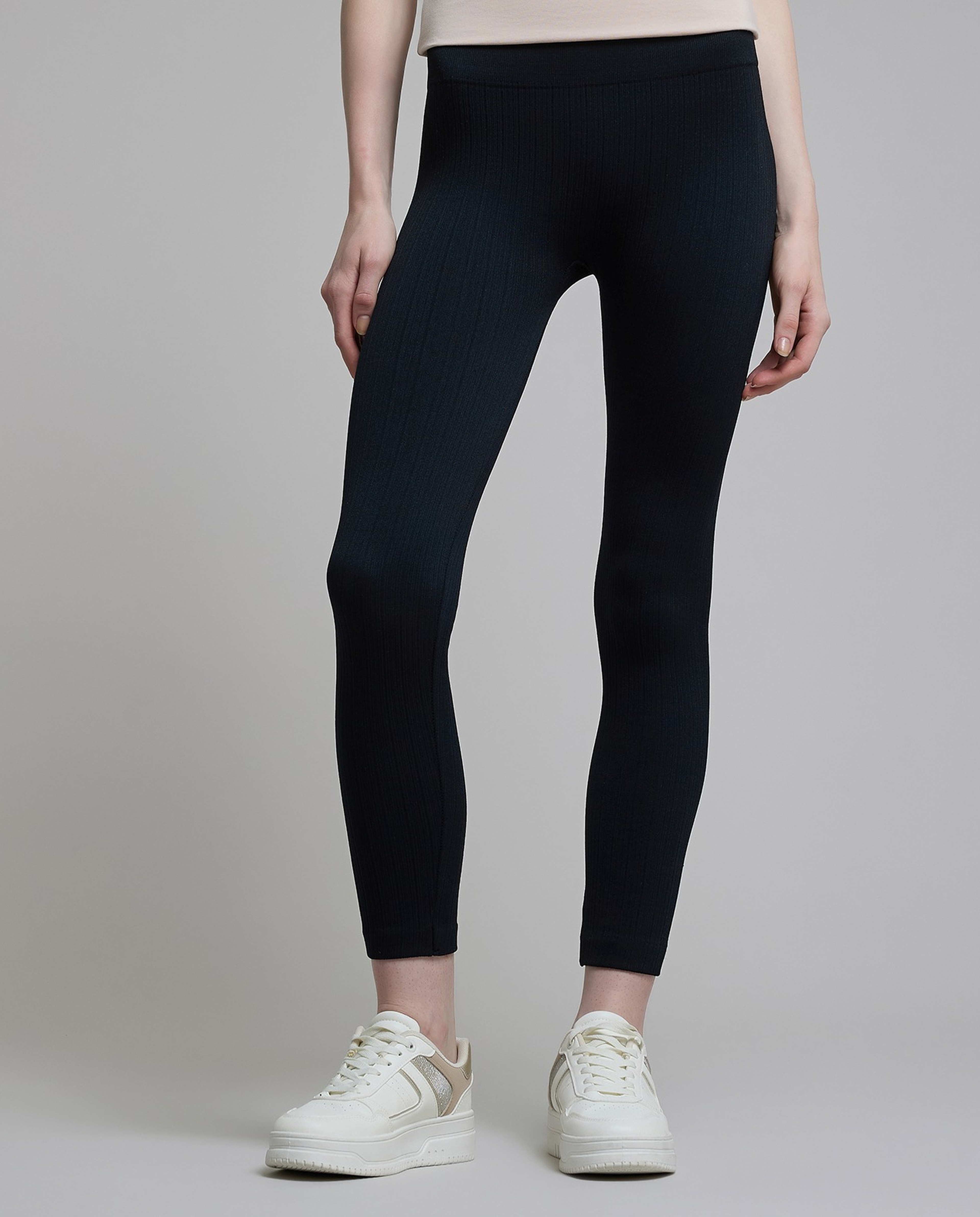 Ribbed Leggings with Elastic Waist