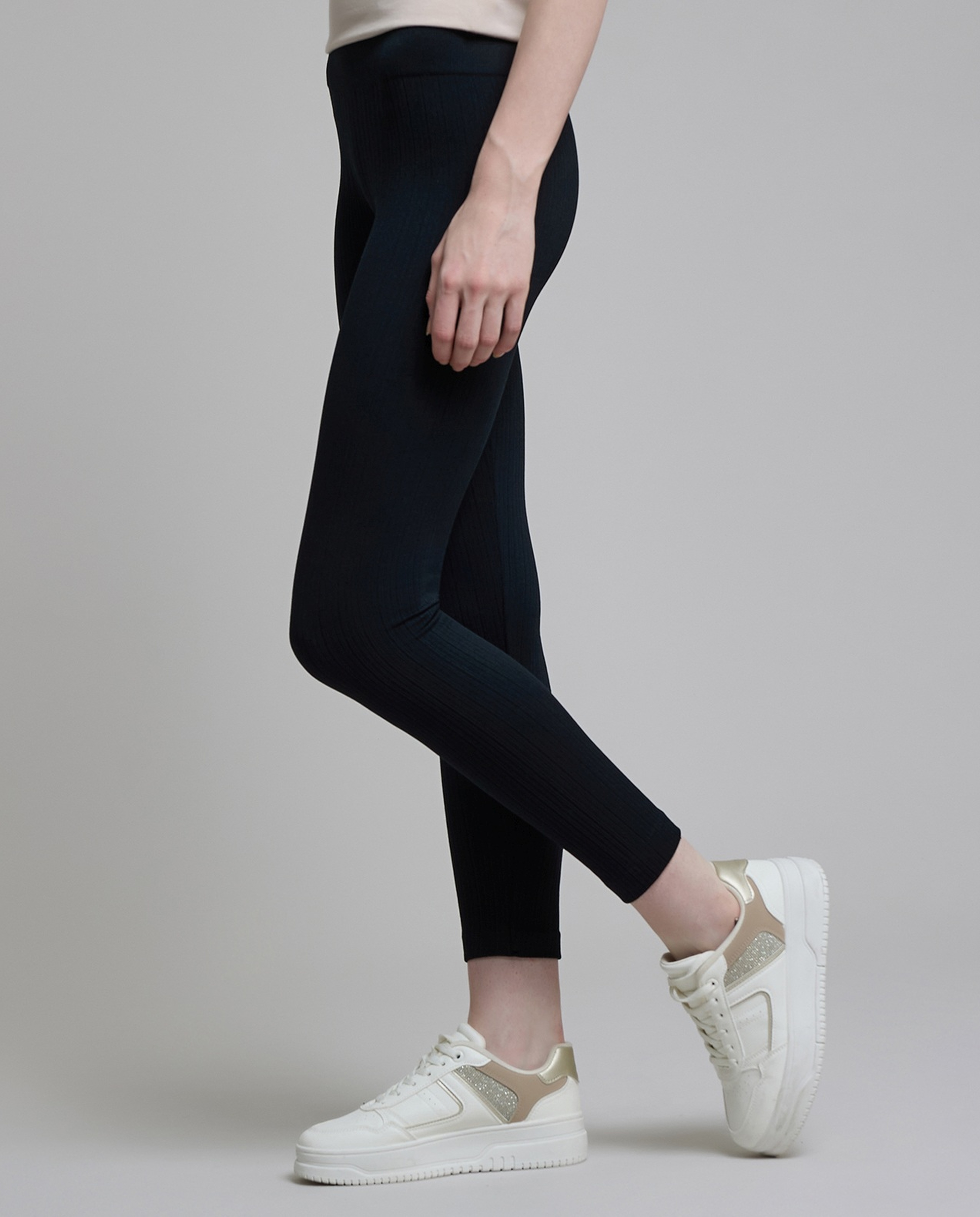 Ribbed Leggings with Elastic Waist