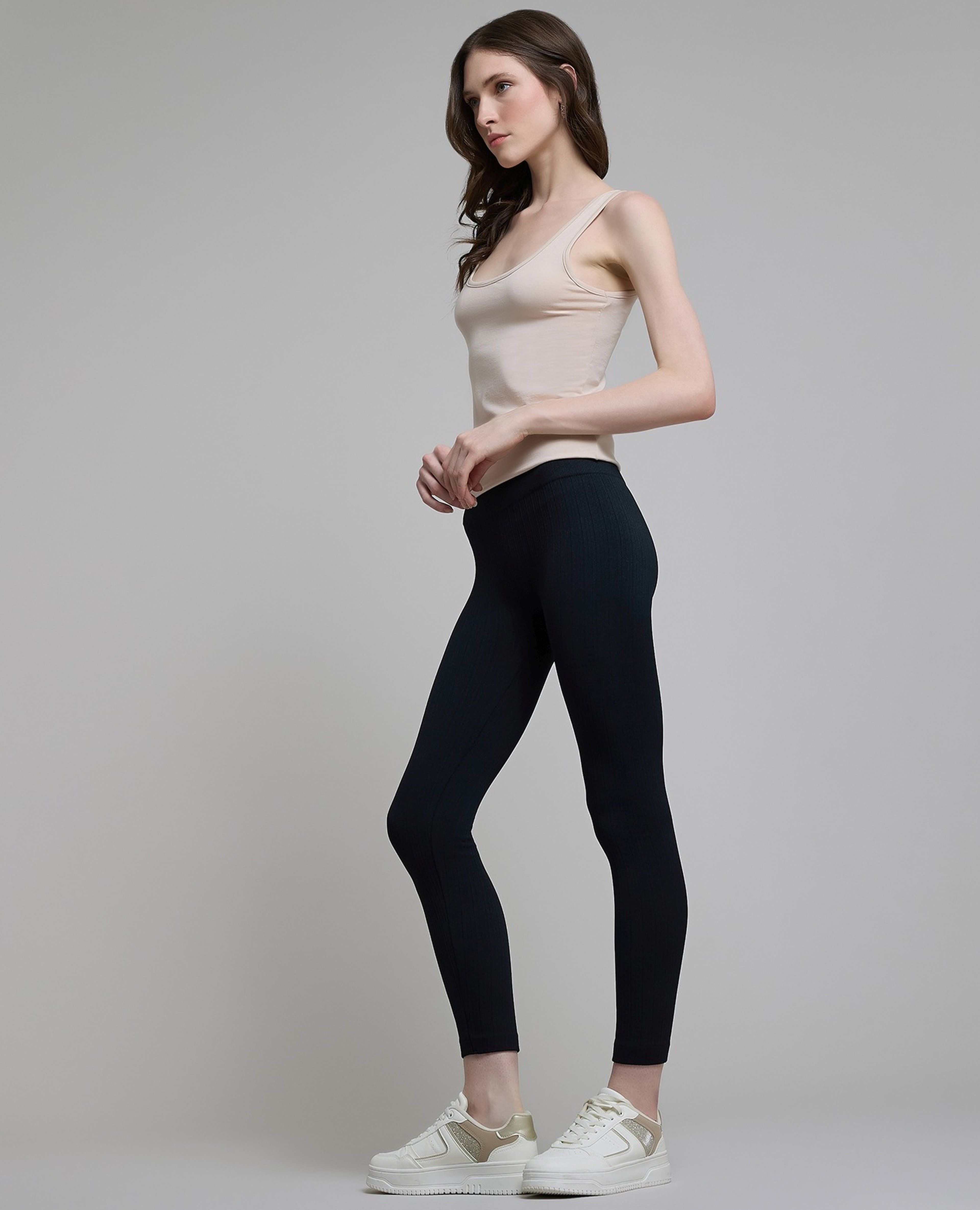 Ribbed Leggings with Elastic Waist