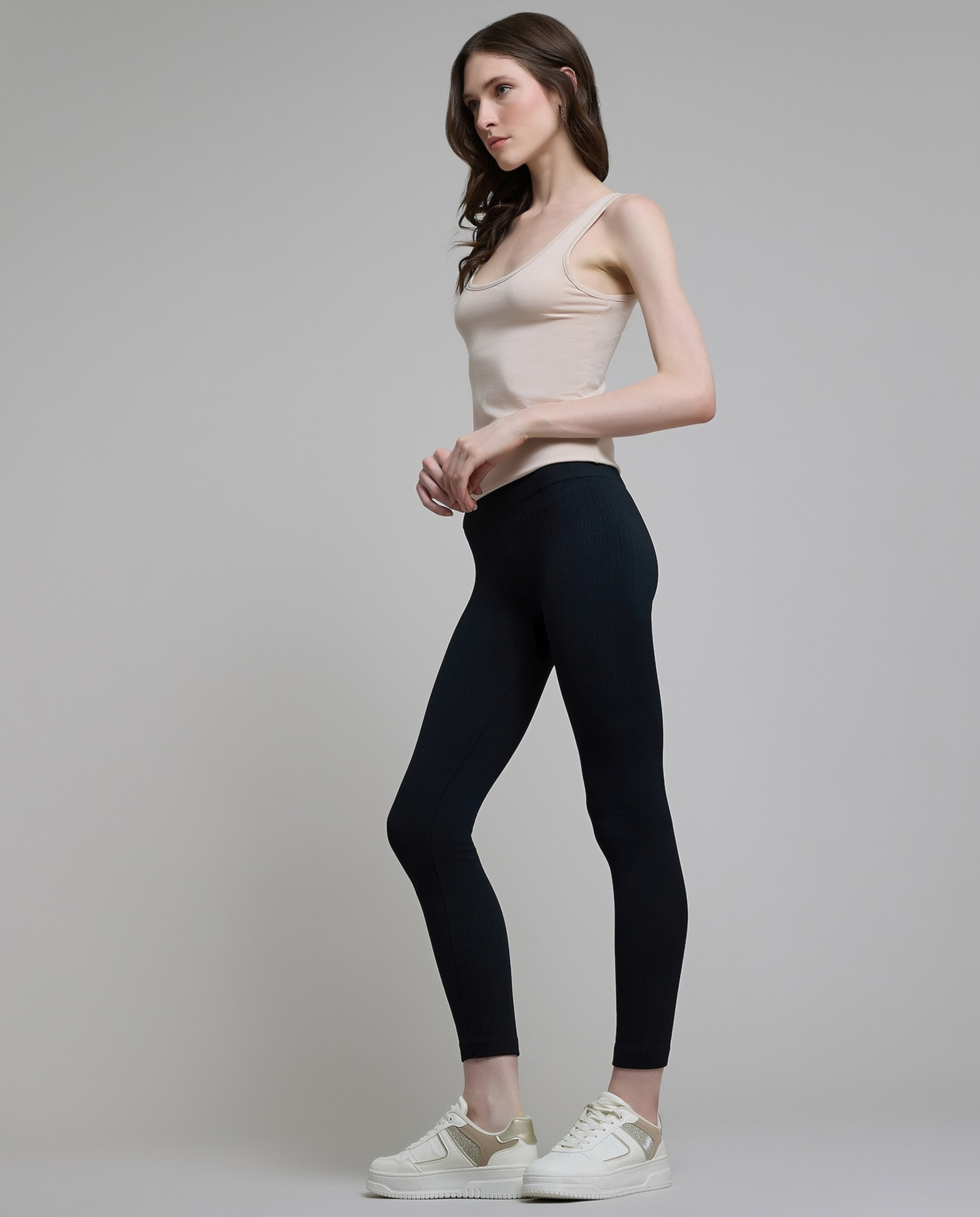 Ribbed Leggings with Elastic Waist