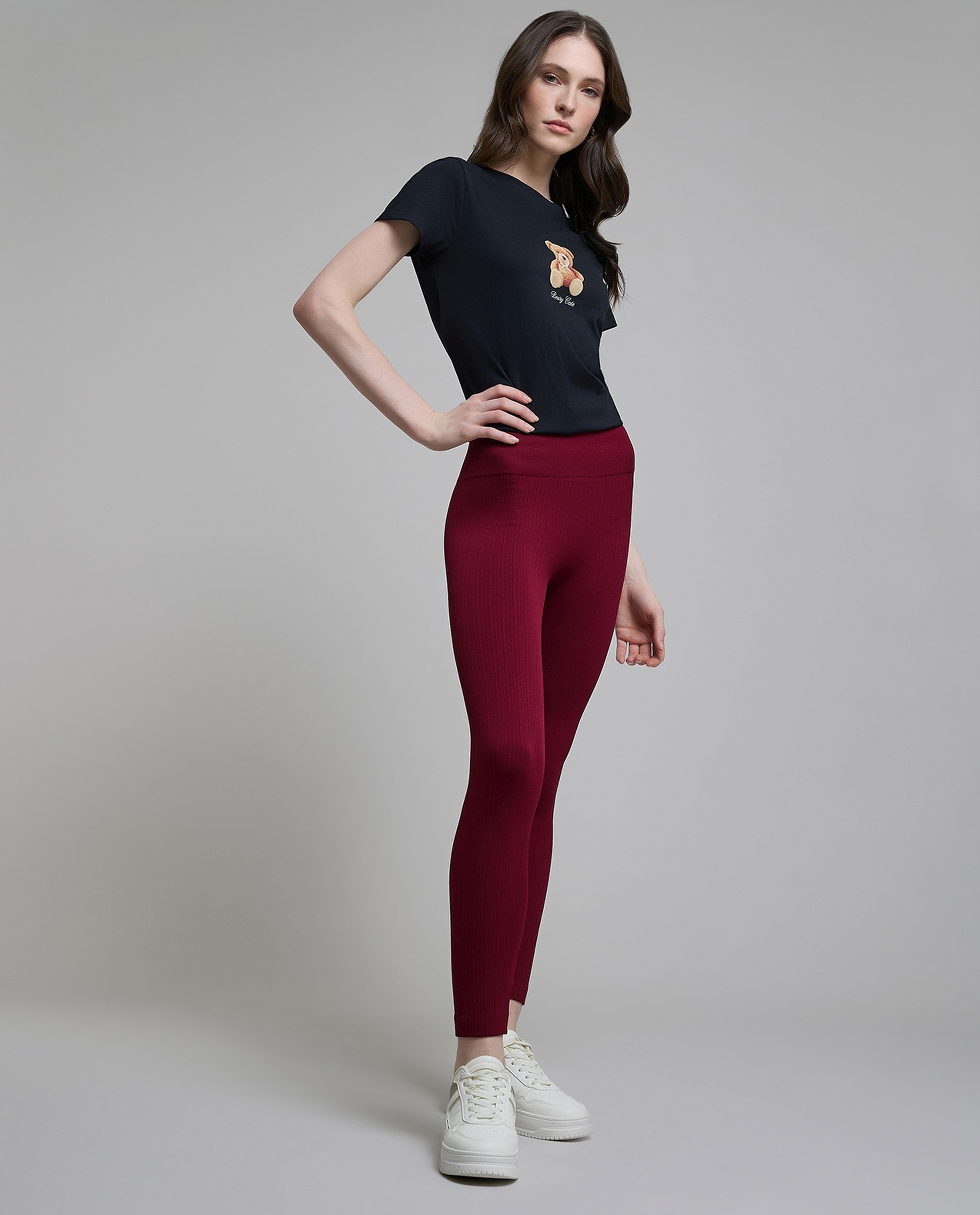 Ribbed Leggings with Elastic Waist