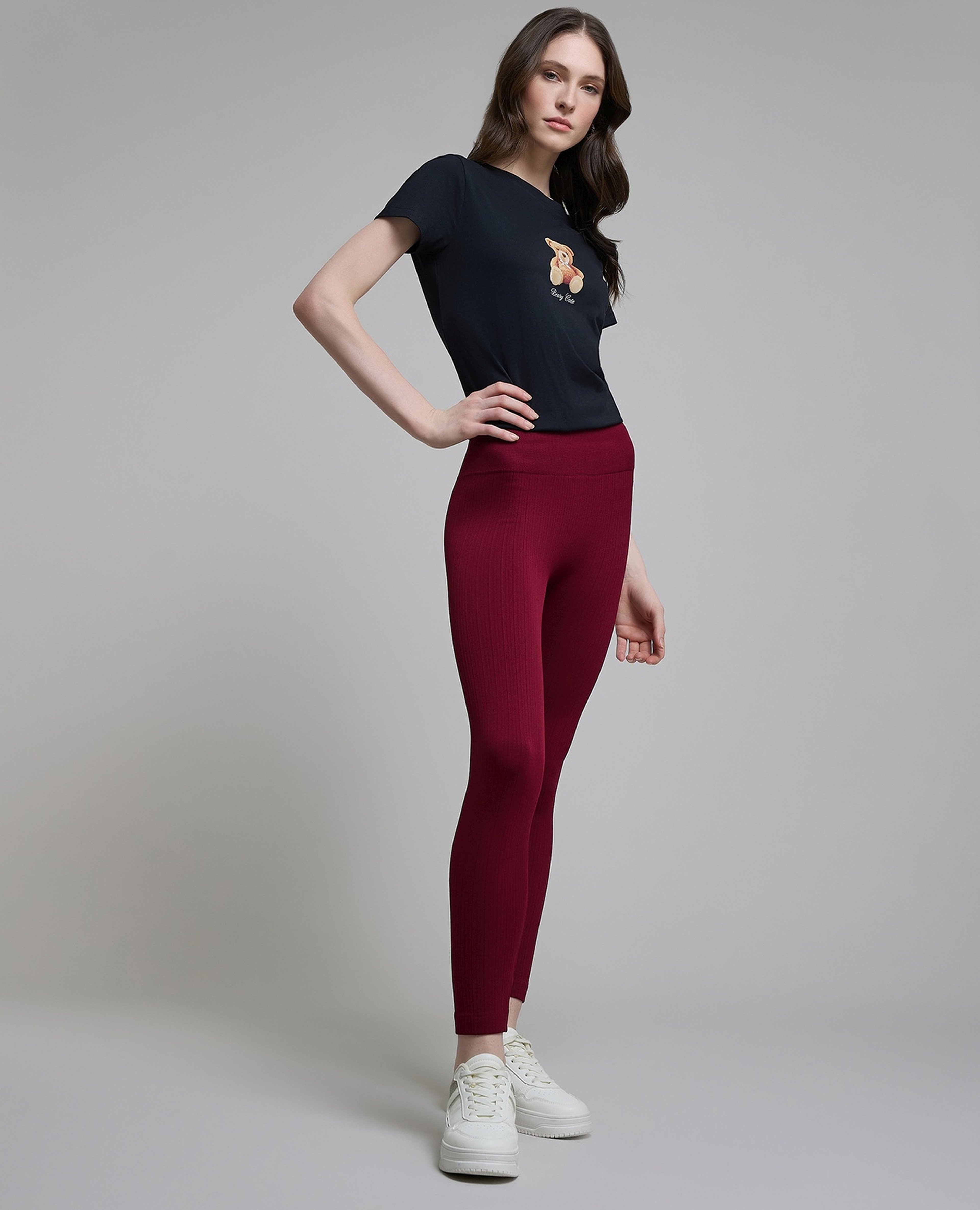 Ribbed Leggings with Elastic Waist