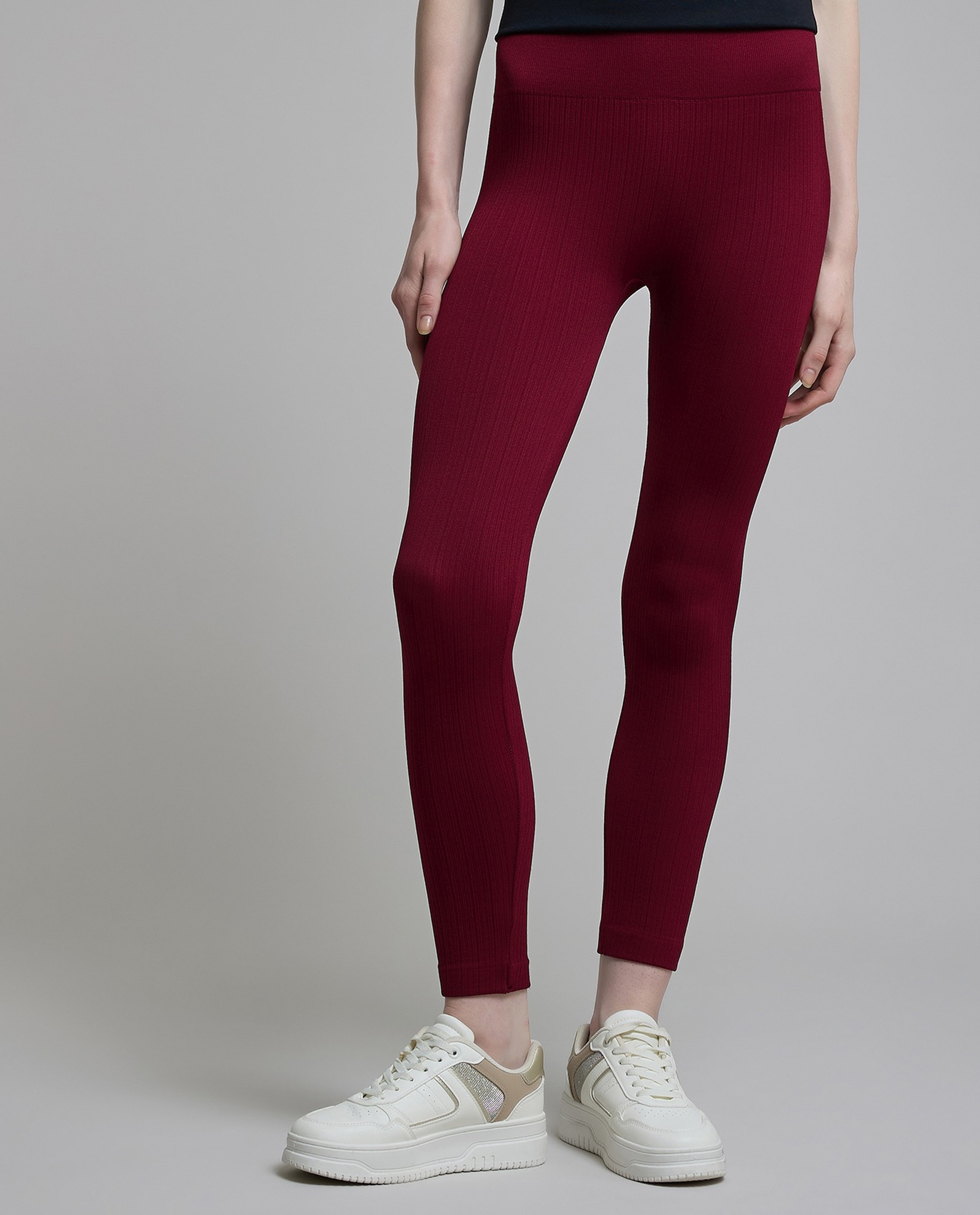 Ribbed Leggings with Elastic Waist