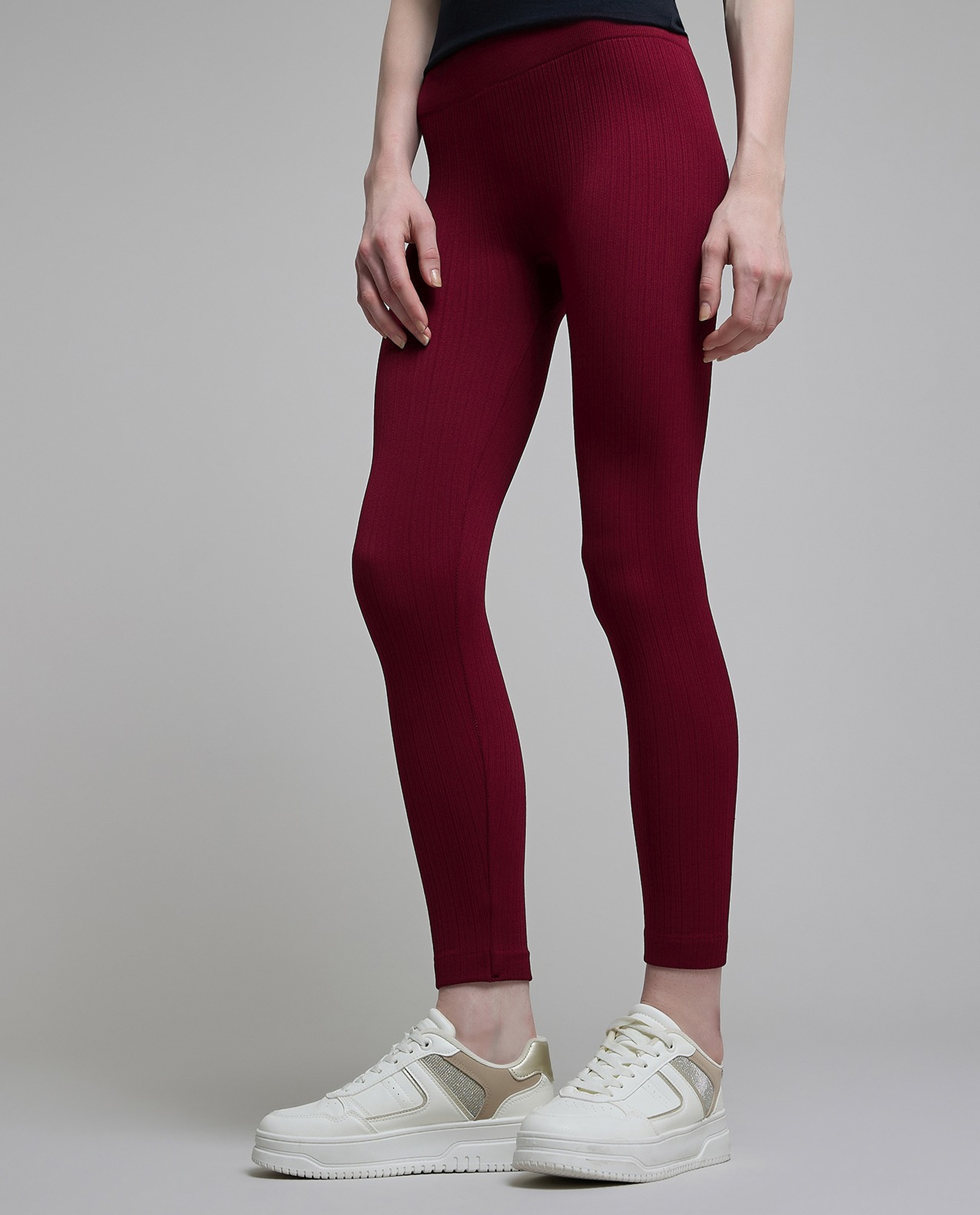 Ribbed Leggings with Elastic Waist