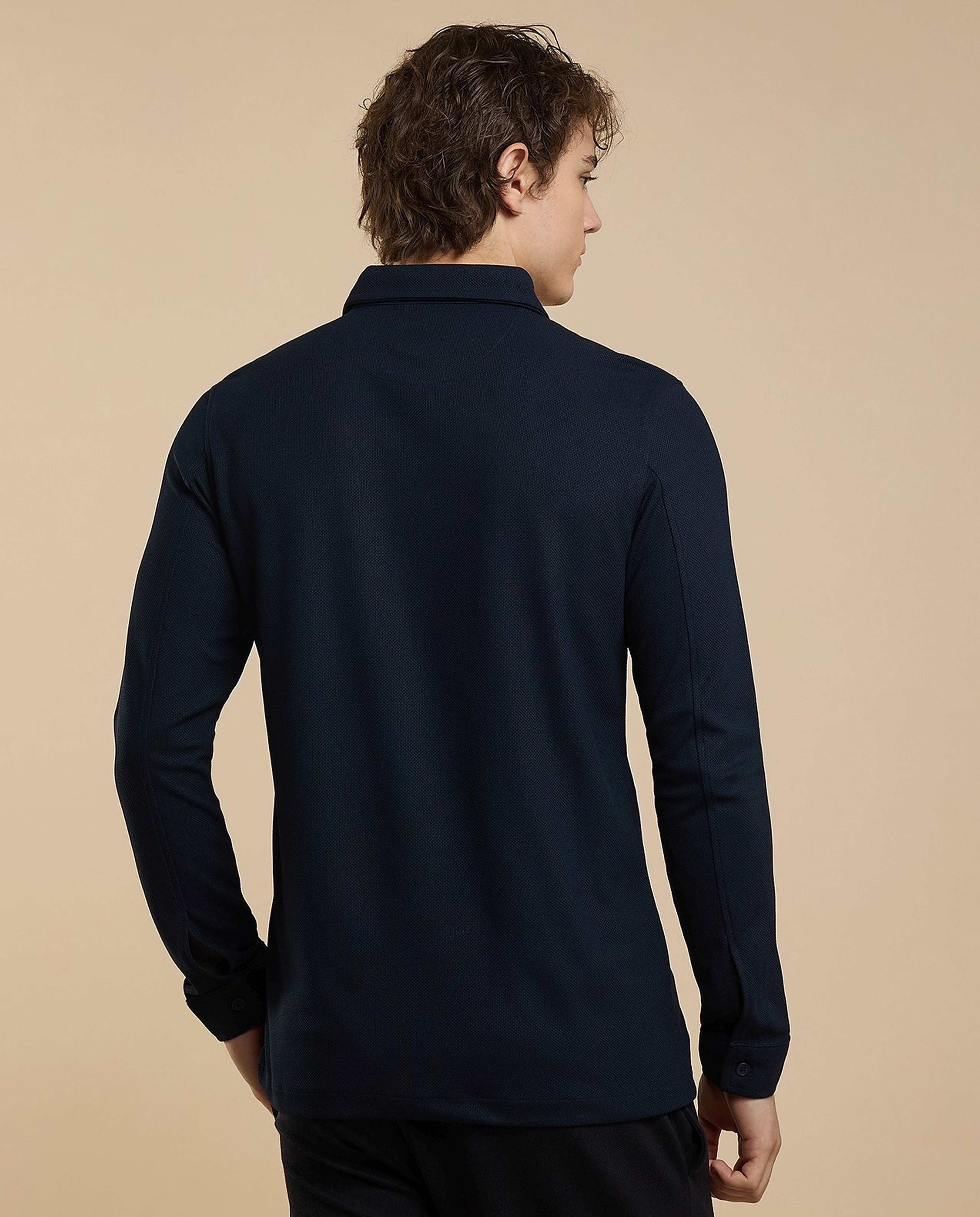 Solid Shirt with Classic Collar and Long Sleeves