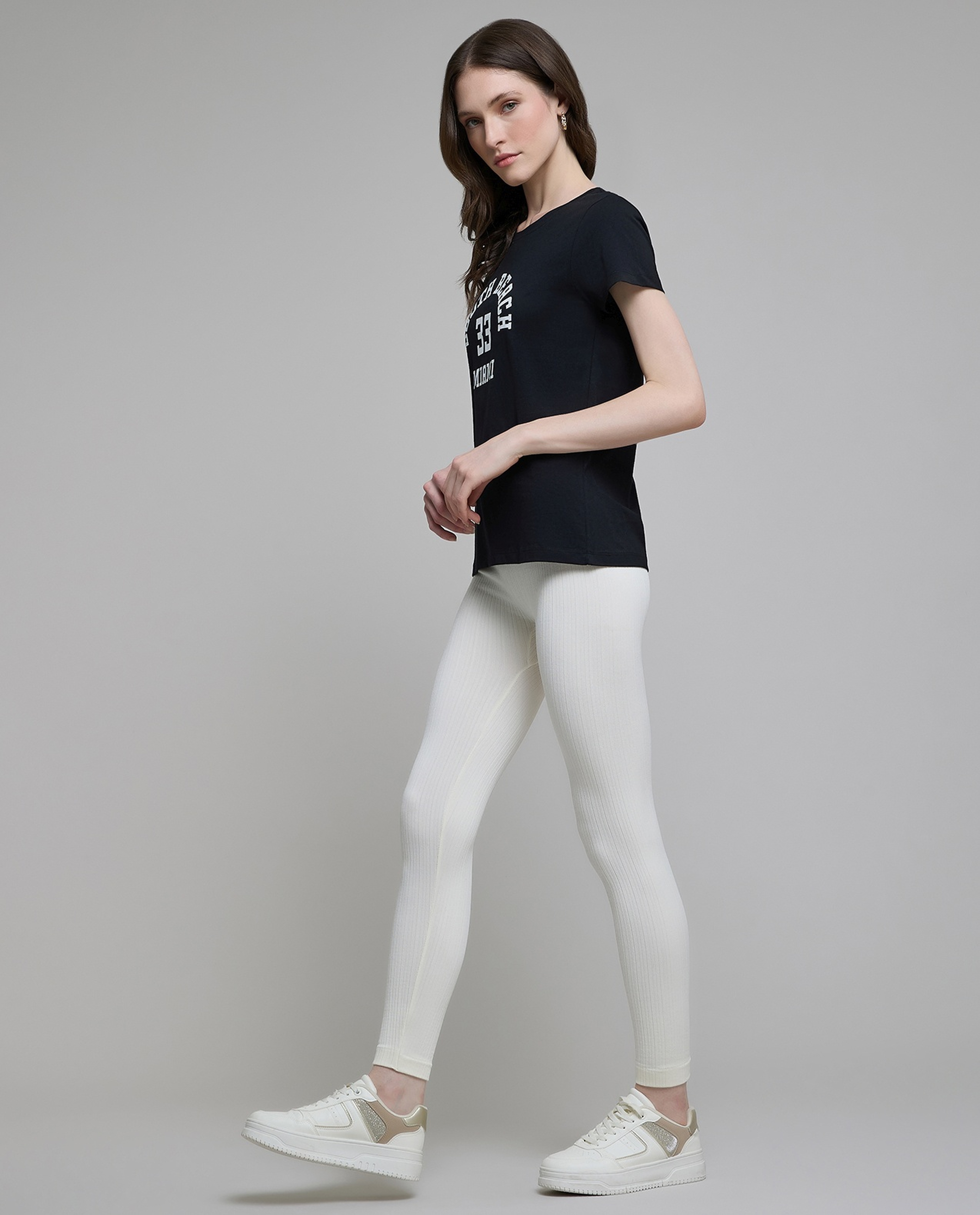 Ribbed Leggings with Elastic Waist