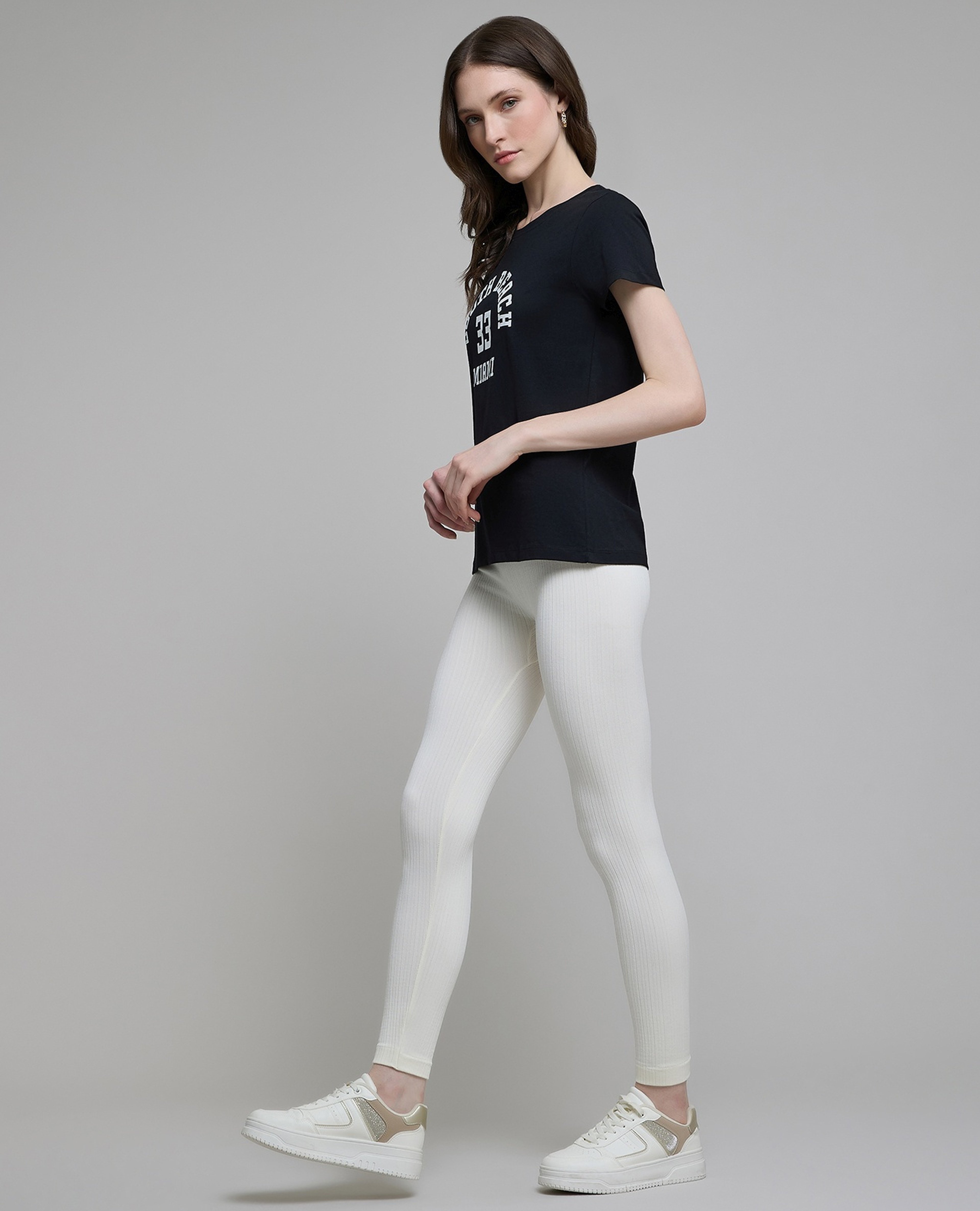 Ribbed Leggings with Elastic Waist