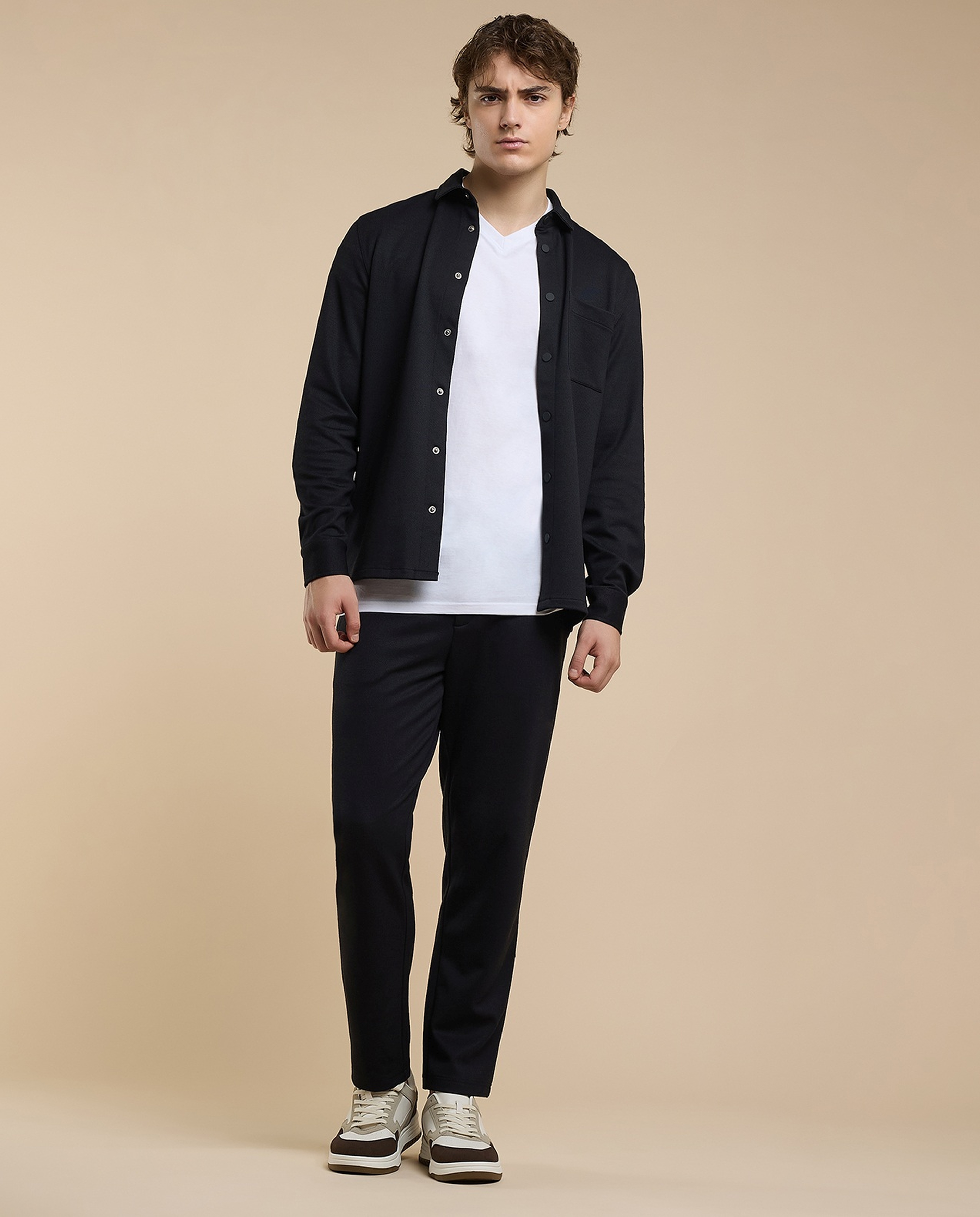 Solid T-Shirt with V-Neck and Short Sleeves