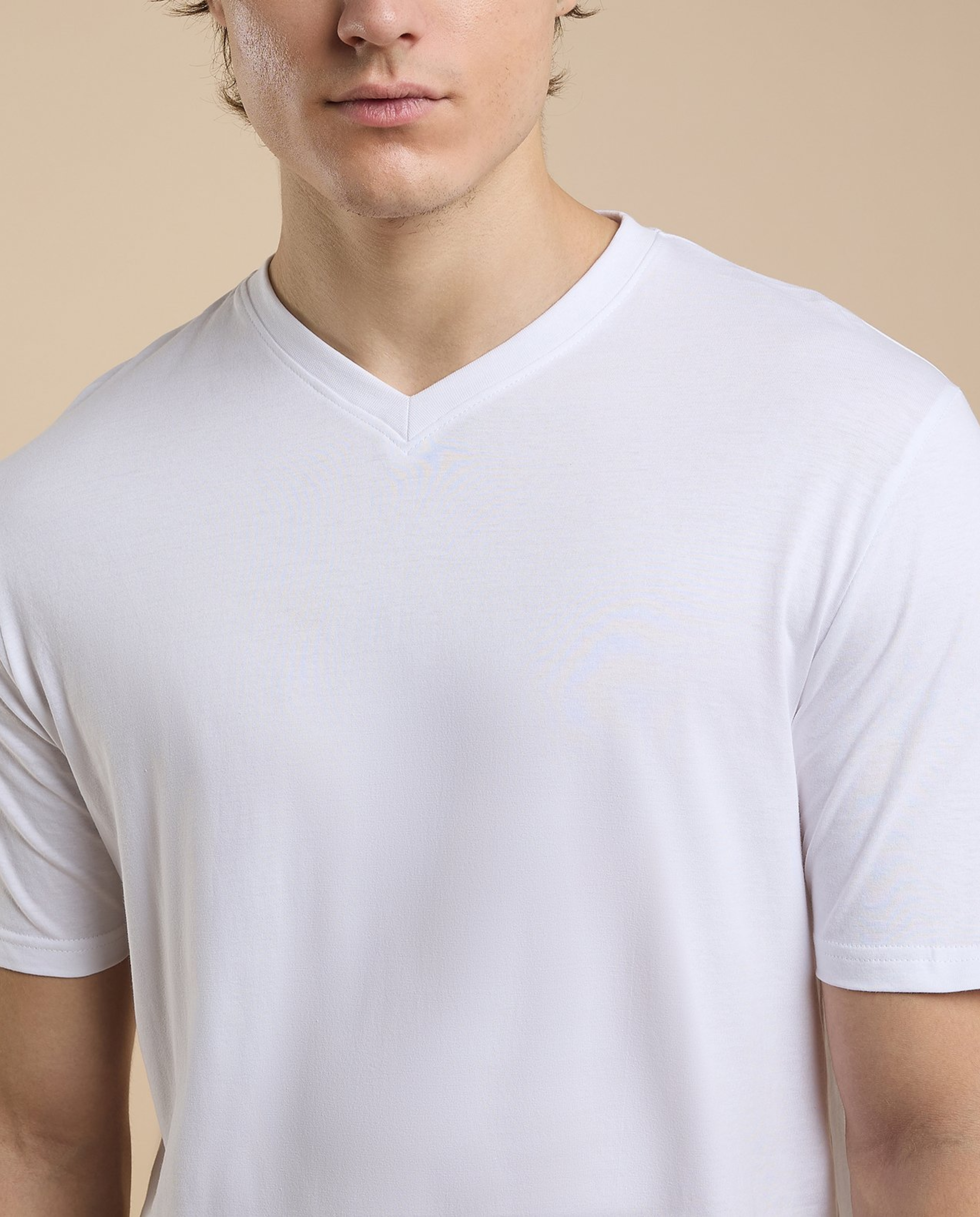 Solid T-Shirt with V-Neck and Short Sleeves