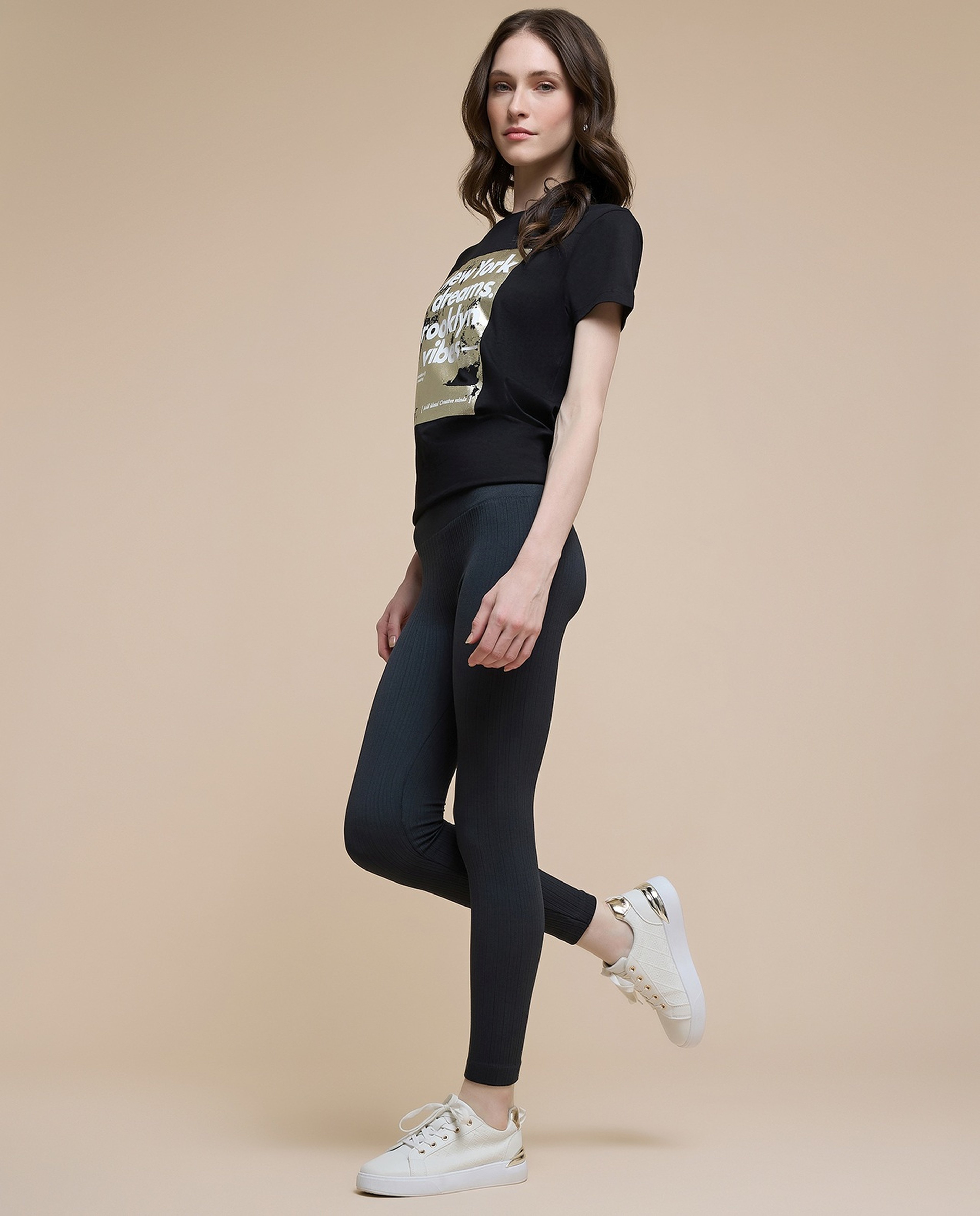 Solid Leggings with Elastic Waist