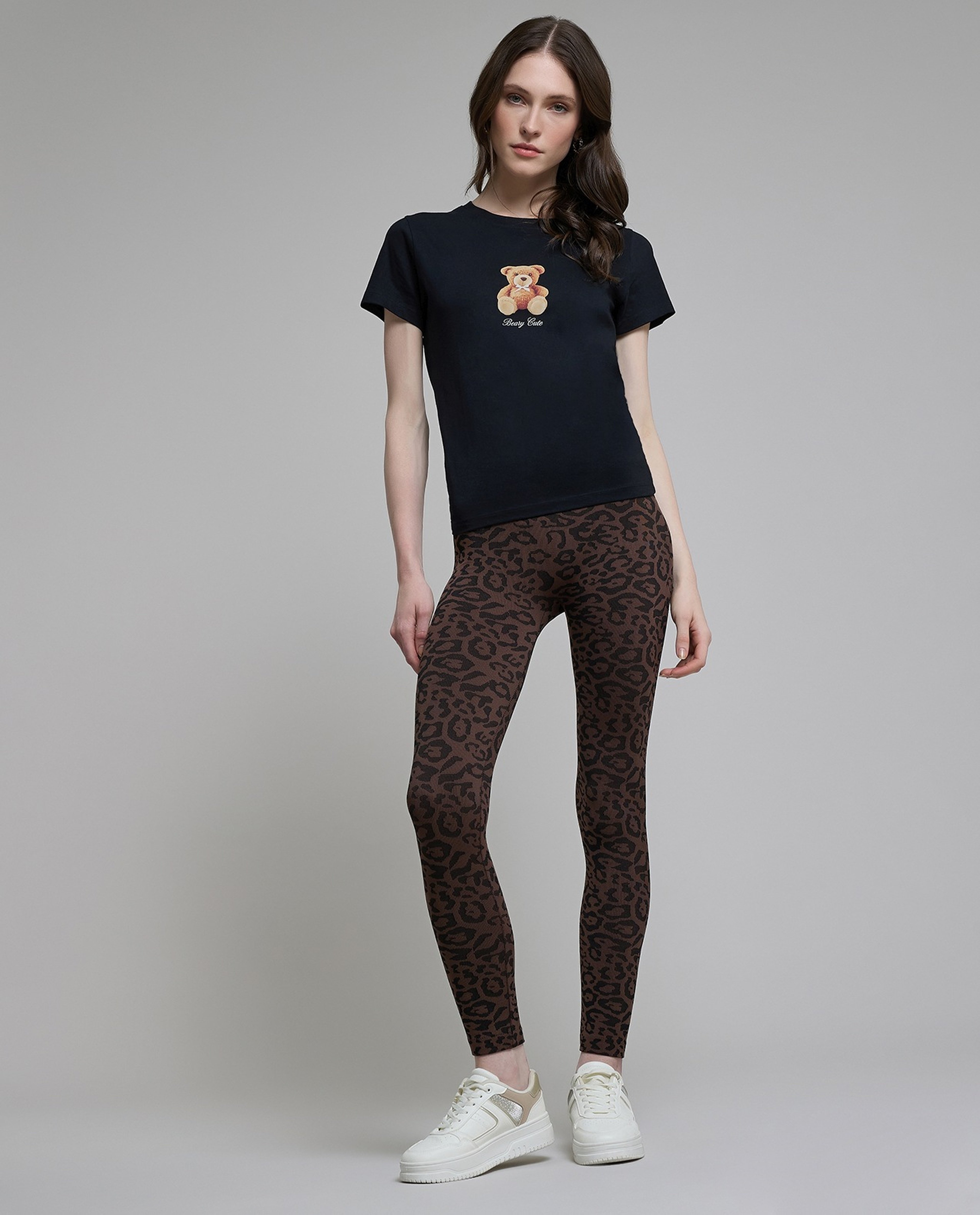 Animal Patterned Leggings with Elastic Waist