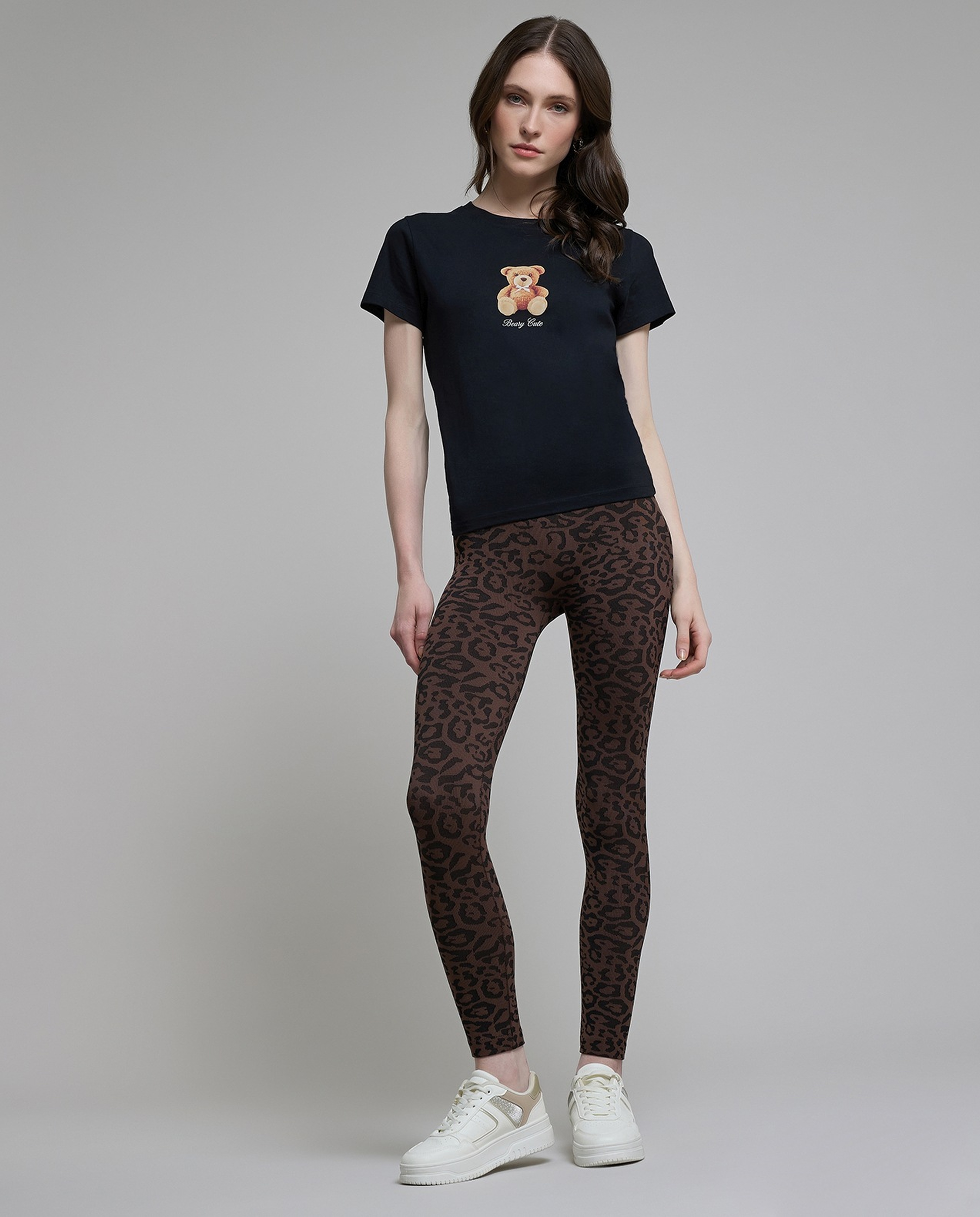 Animal Patterned Leggings with Elastic Waist