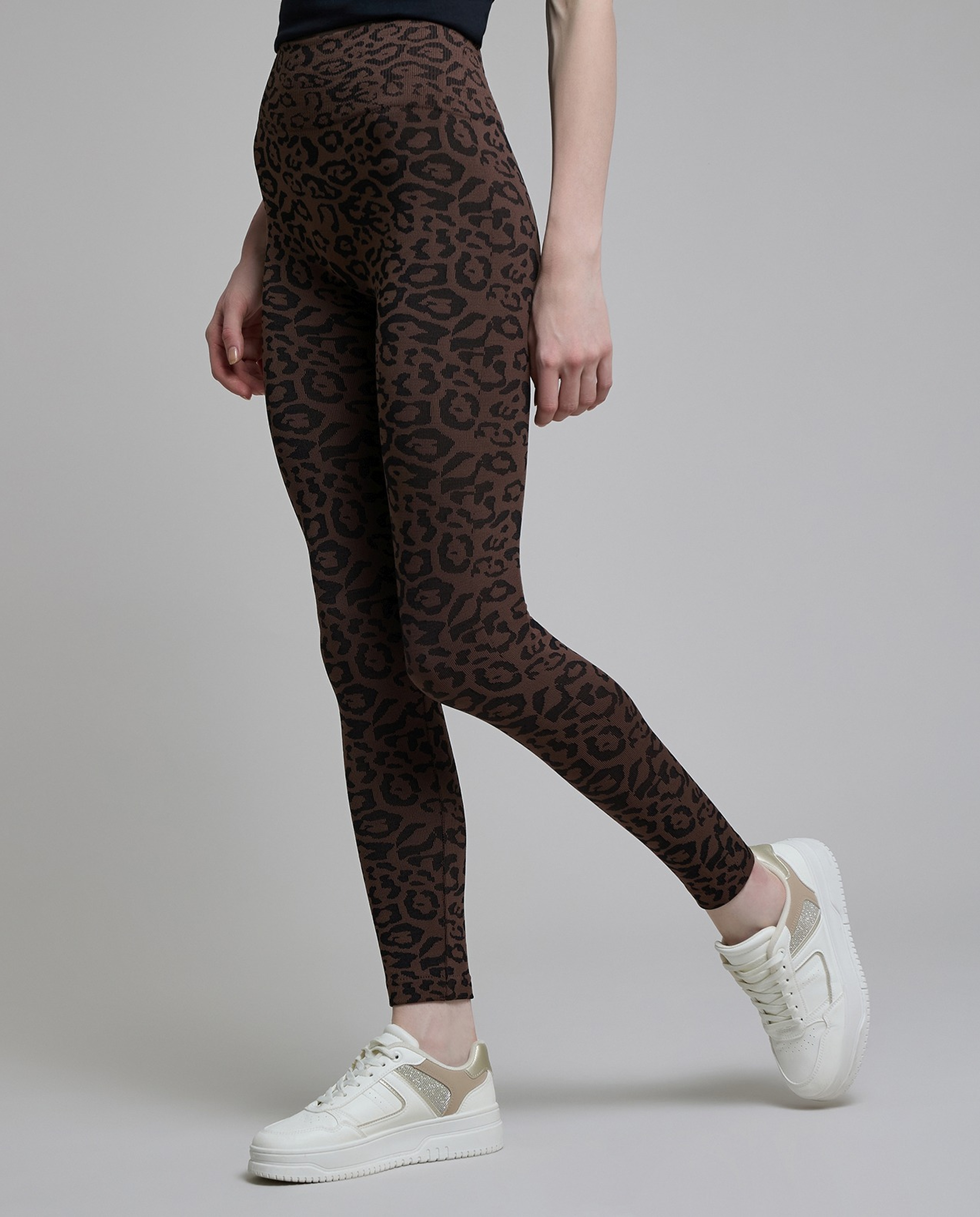 Animal Patterned Leggings with Elastic Waist