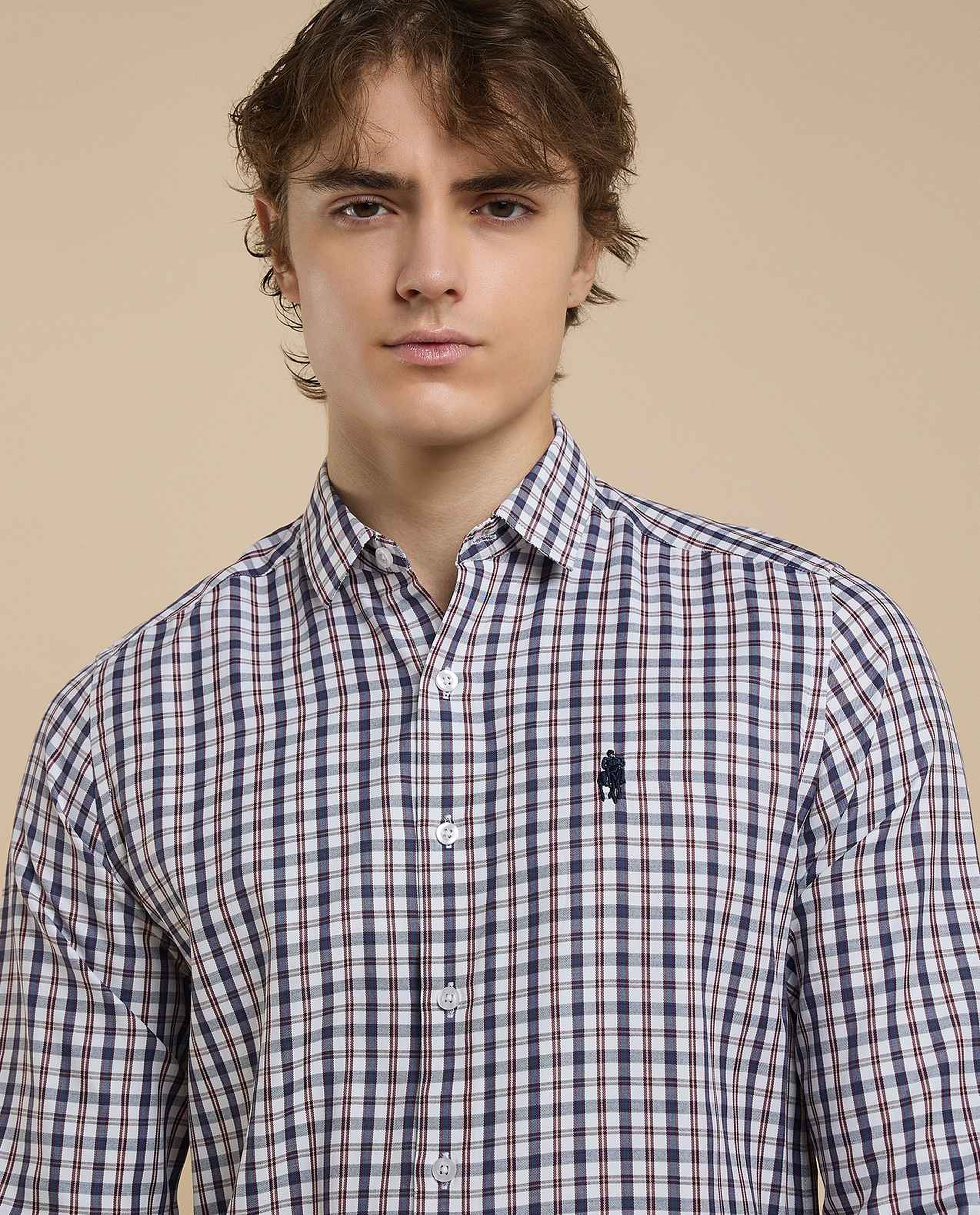 Plaid Shirt with Classic Collar and Long Sleeves