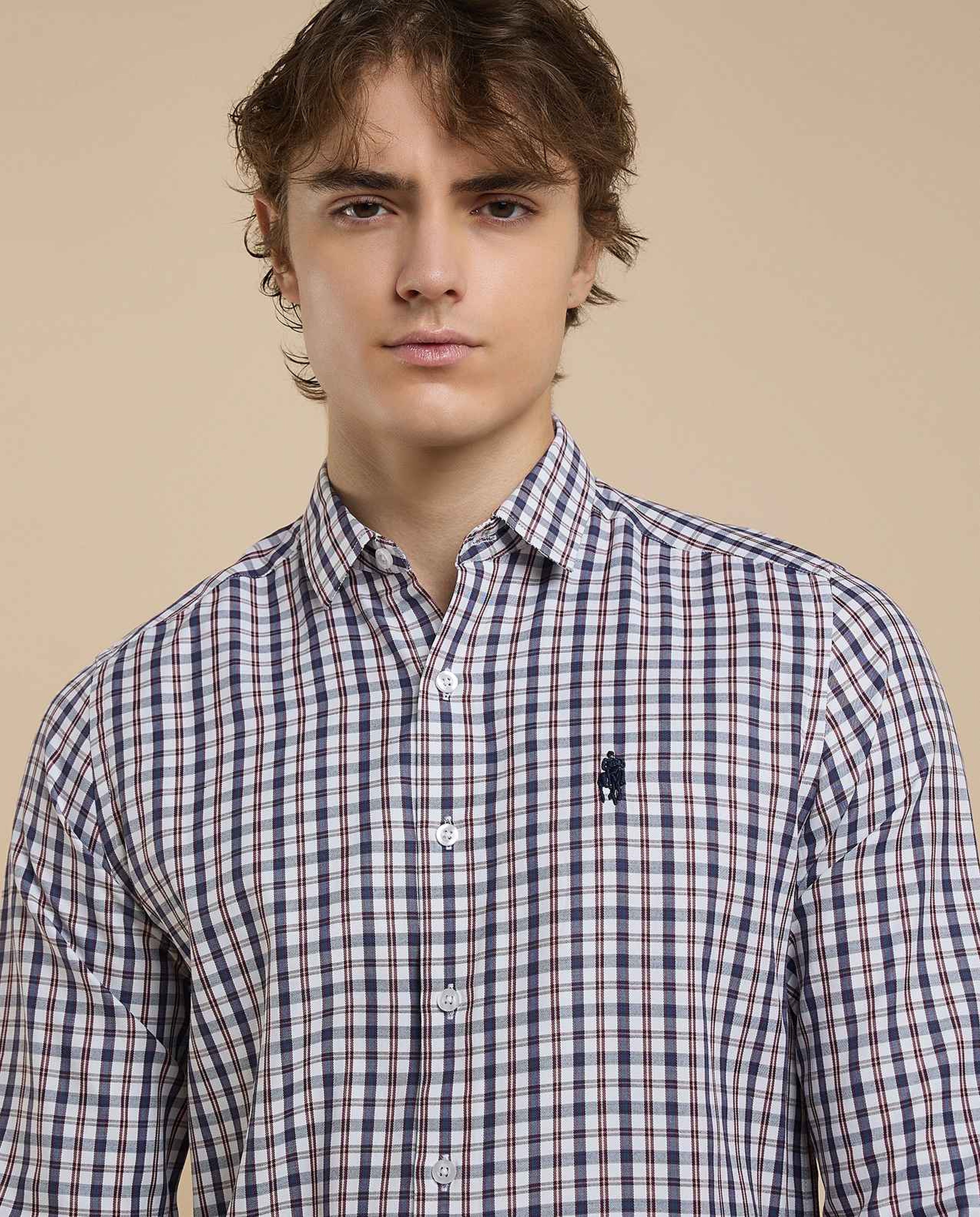 Plaid Shirt with Classic Collar and Long Sleeves