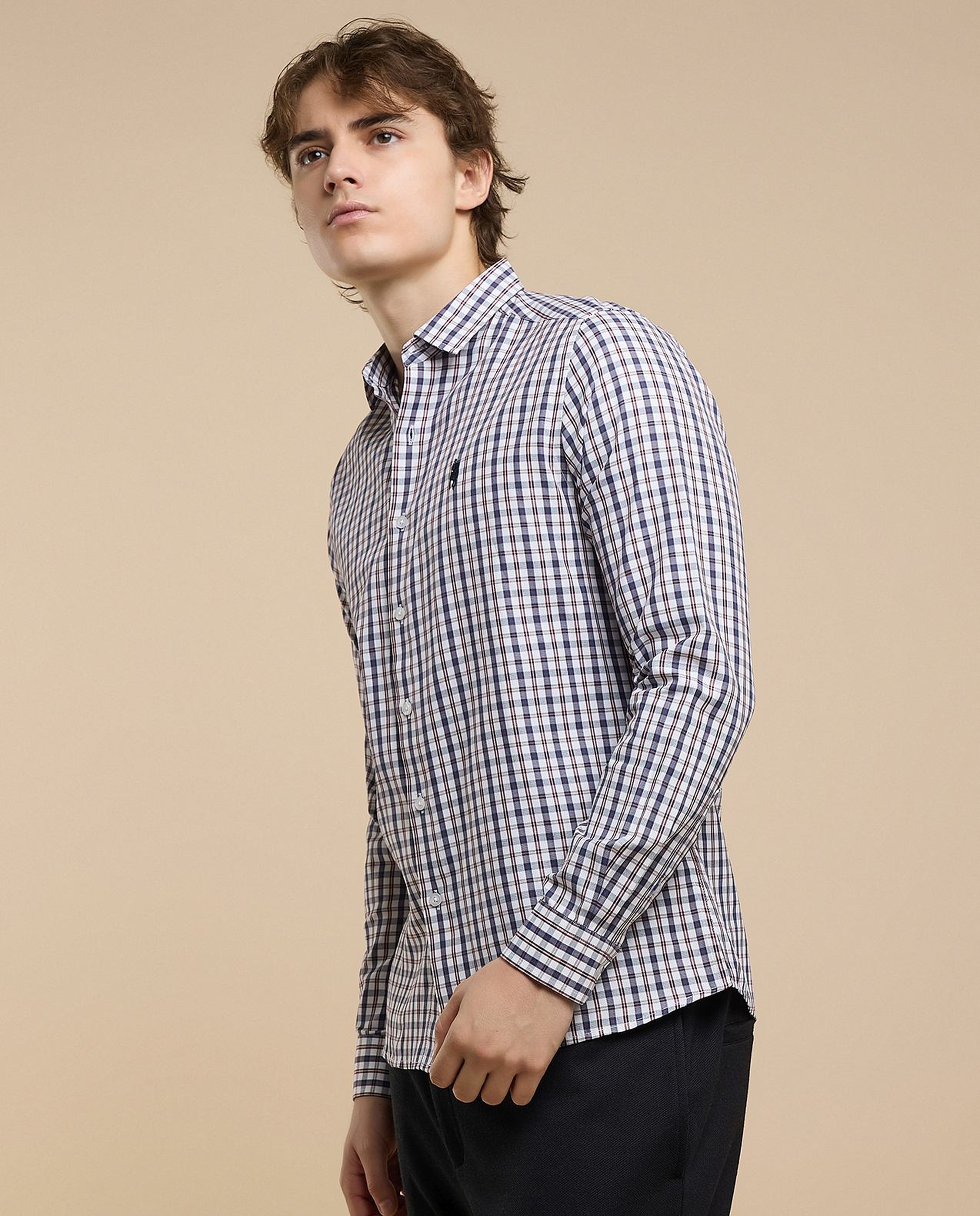 Plaid Shirt with Classic Collar and Long Sleeves