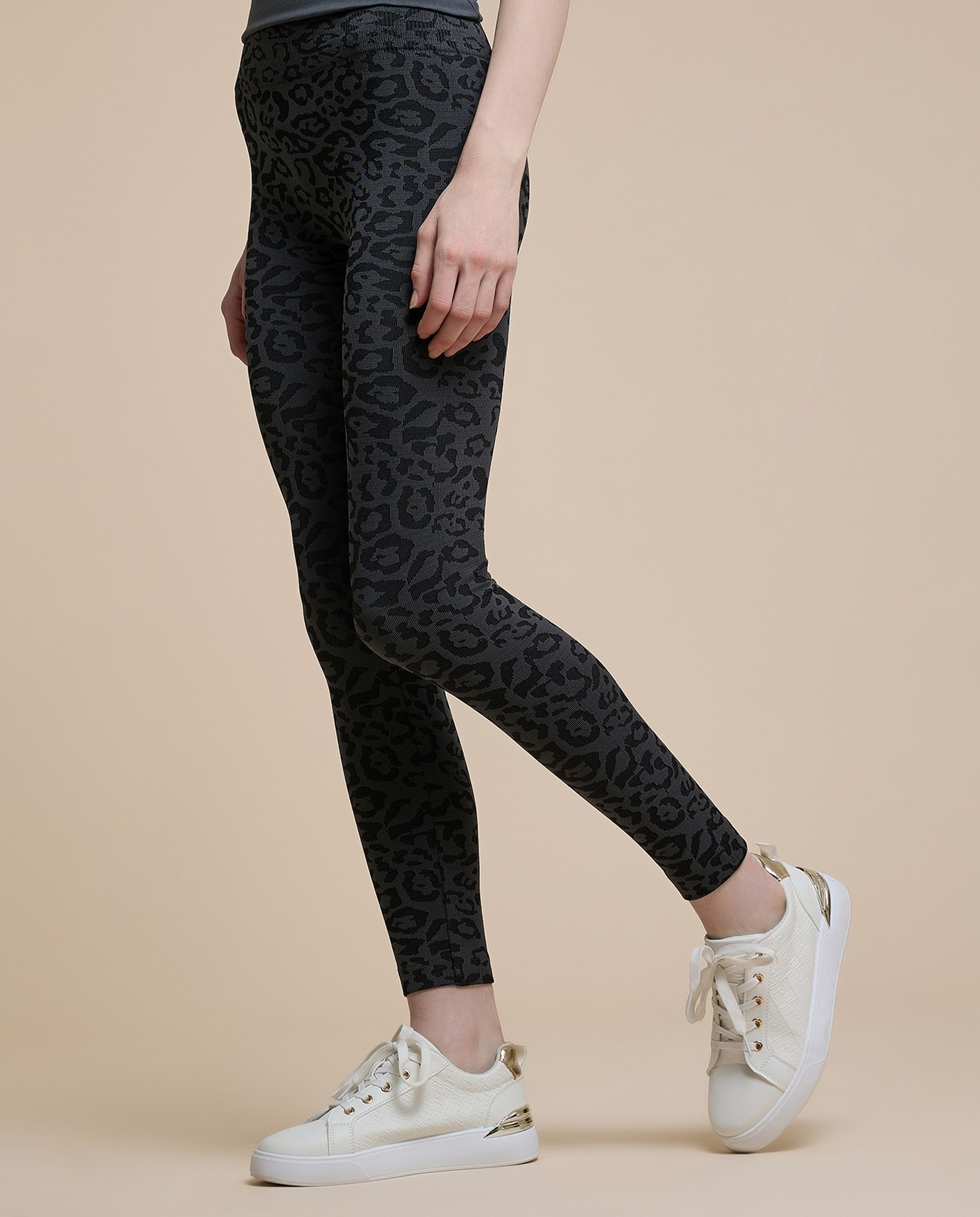 Animal Patterned Leggings with Elastic Waist