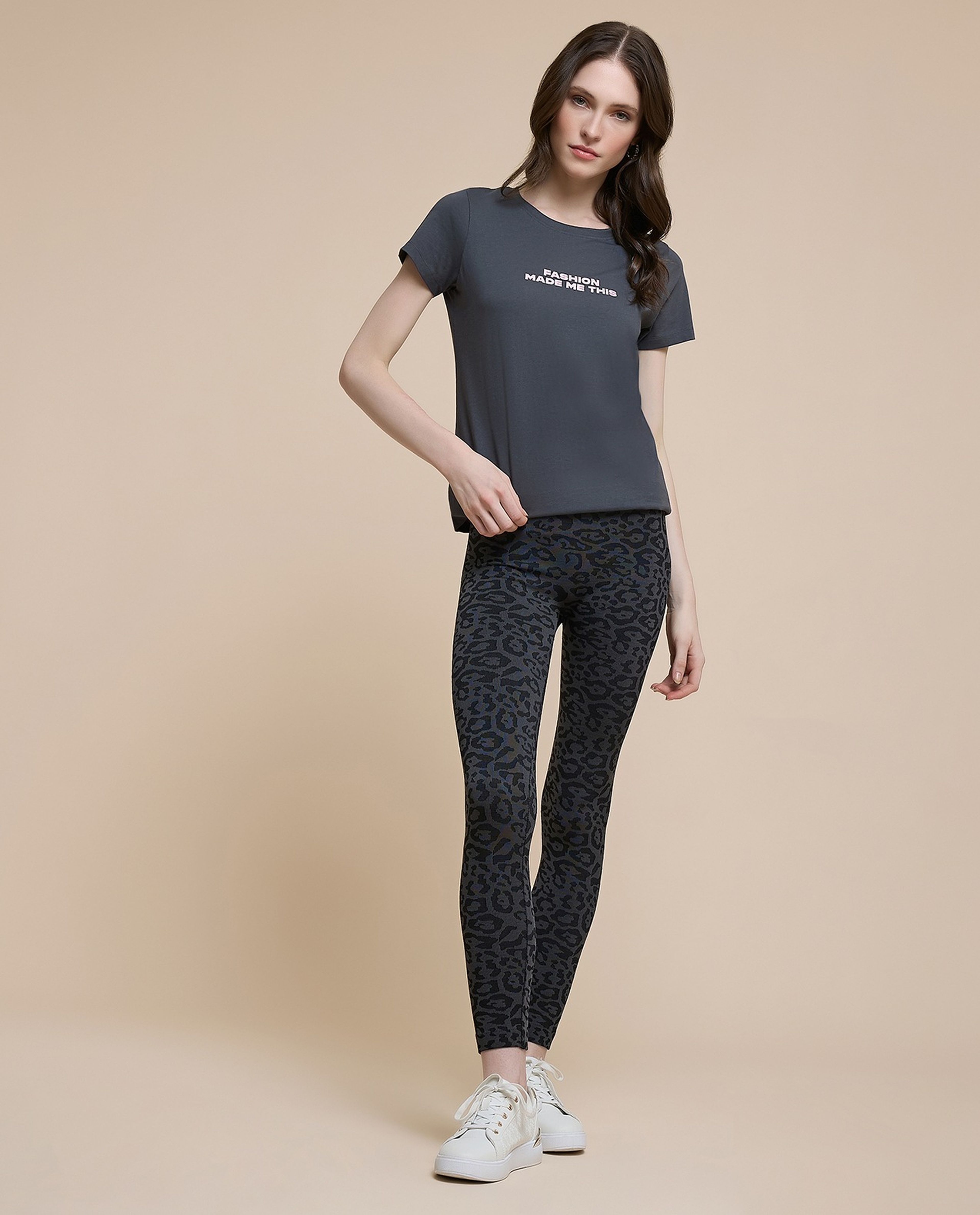 Animal Patterned Leggings with Elastic Waist