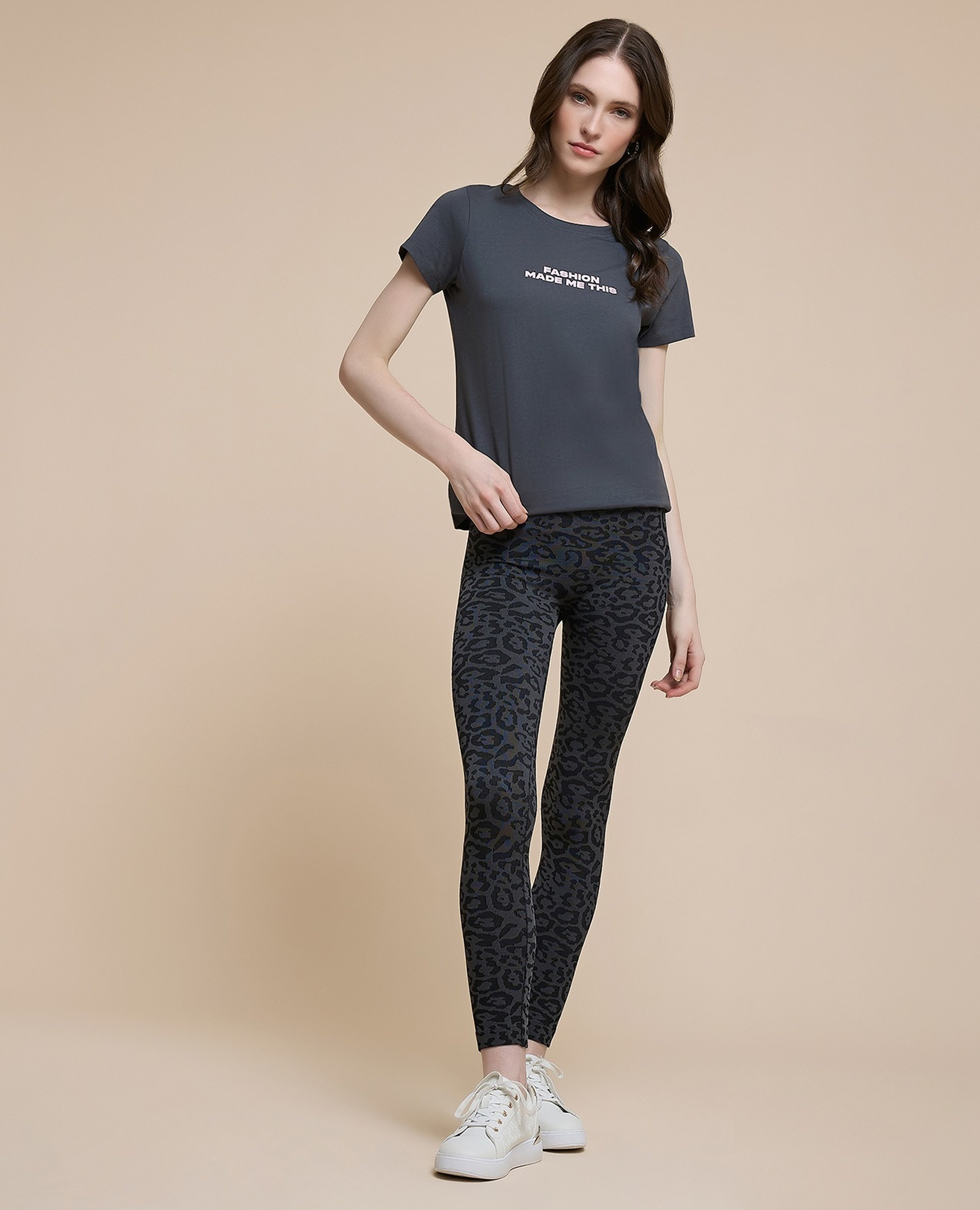 Animal Patterned Leggings with Elastic Waist