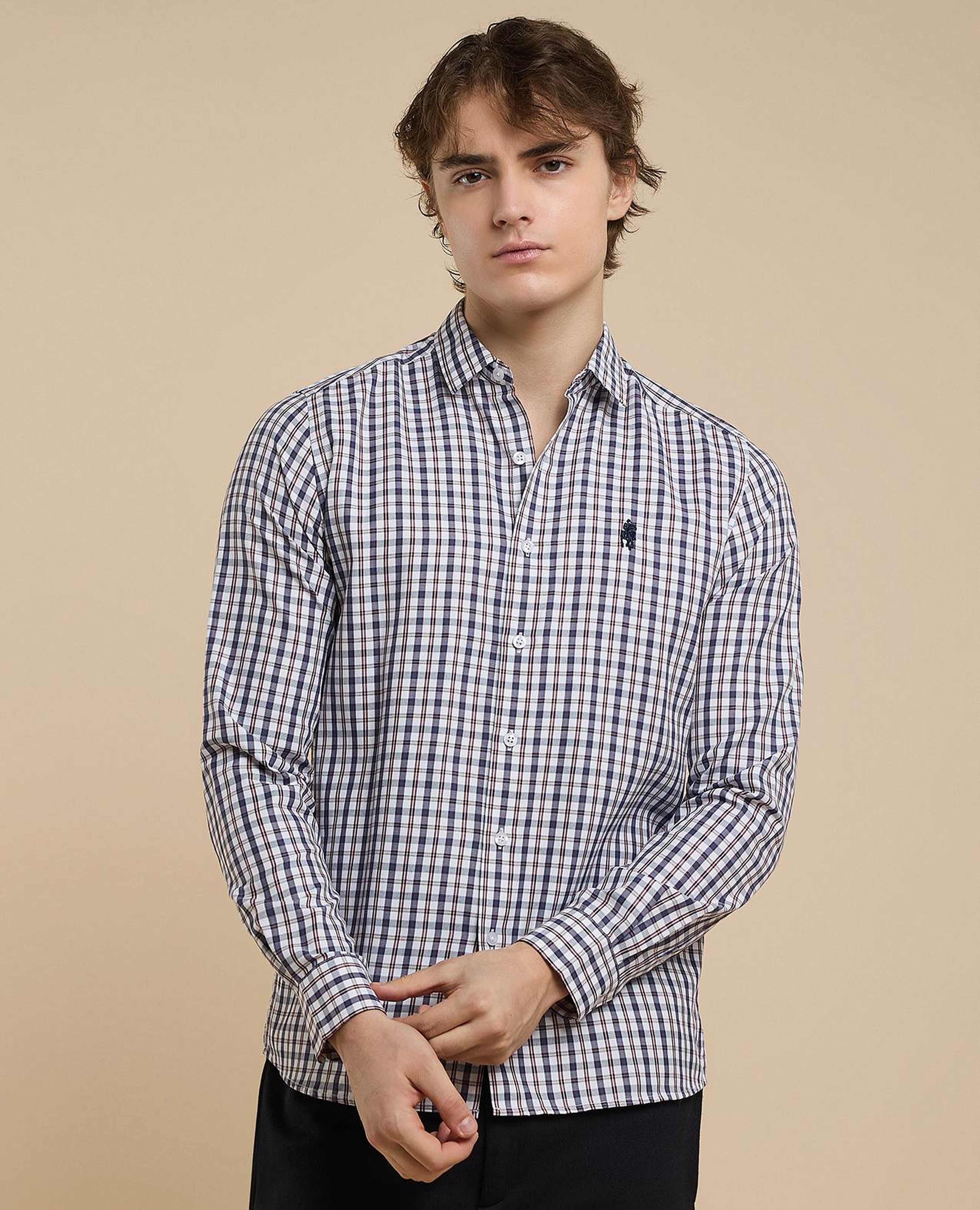 Plaid Shirt with Classic Collar and Long Sleeves