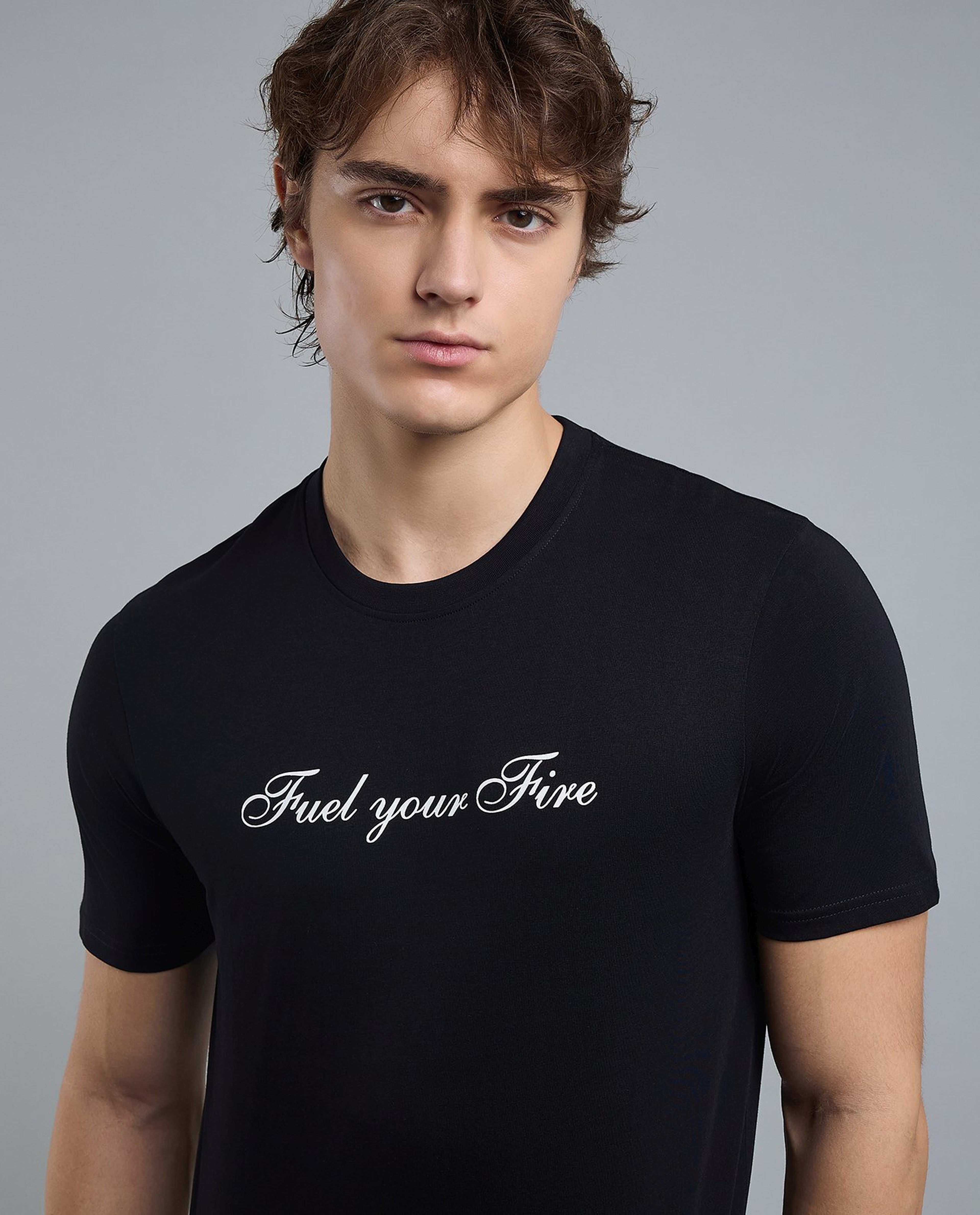 Typography Print T-Shirt with Crew Neck and Short Sleeves