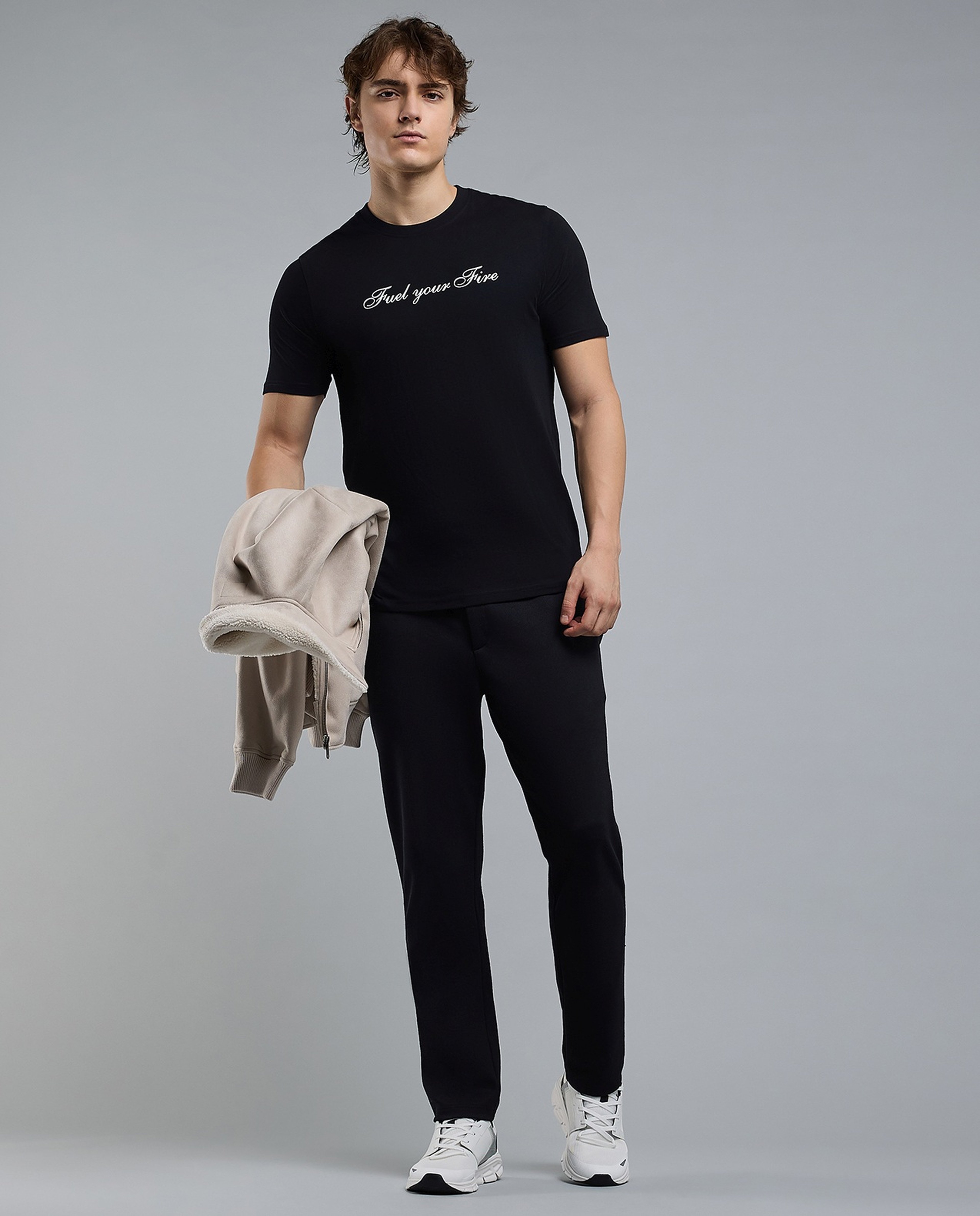 Typography Print T-Shirt with Crew Neck and Short Sleeves