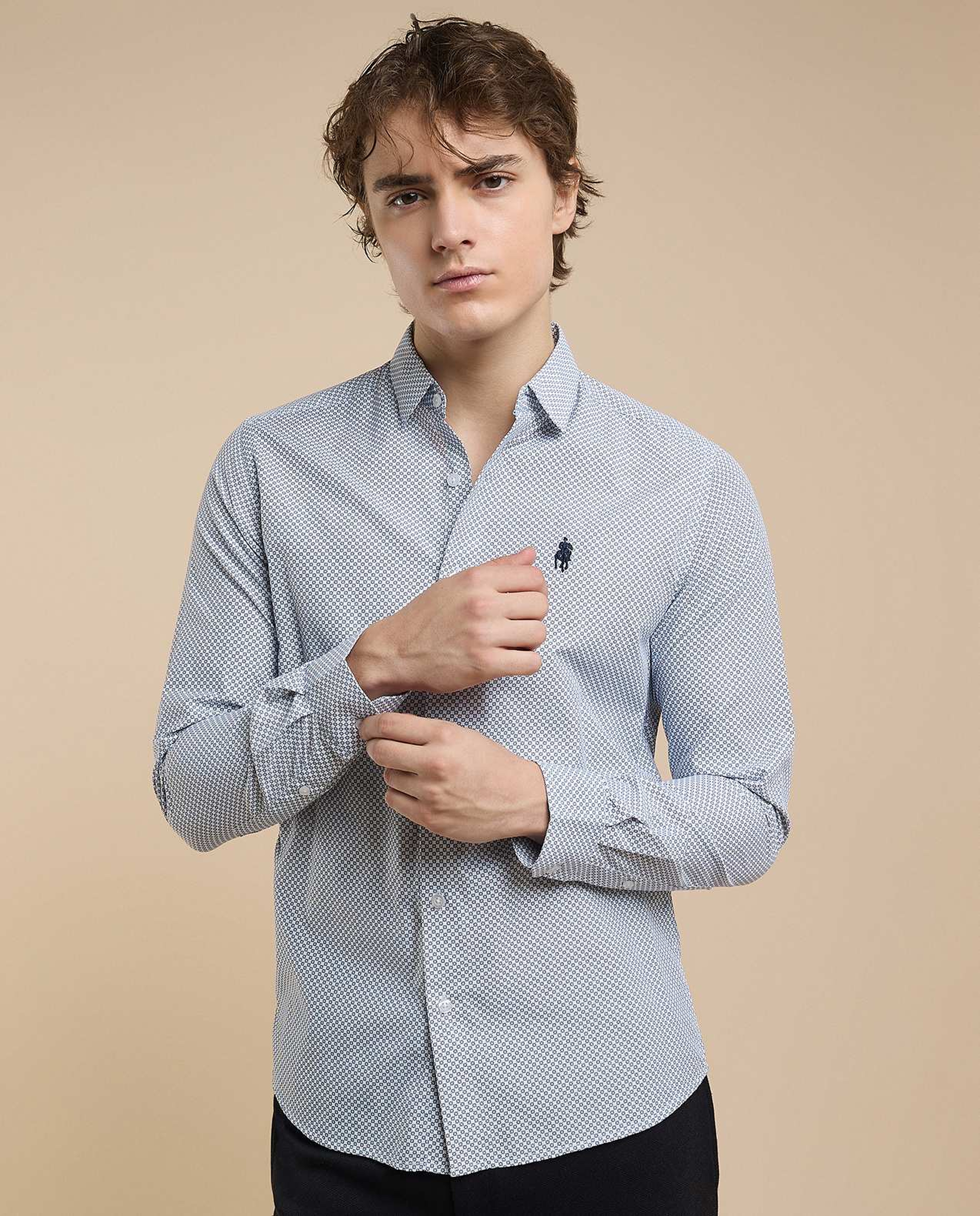 Patterned Shirt with Classic Collar and Long Sleeves