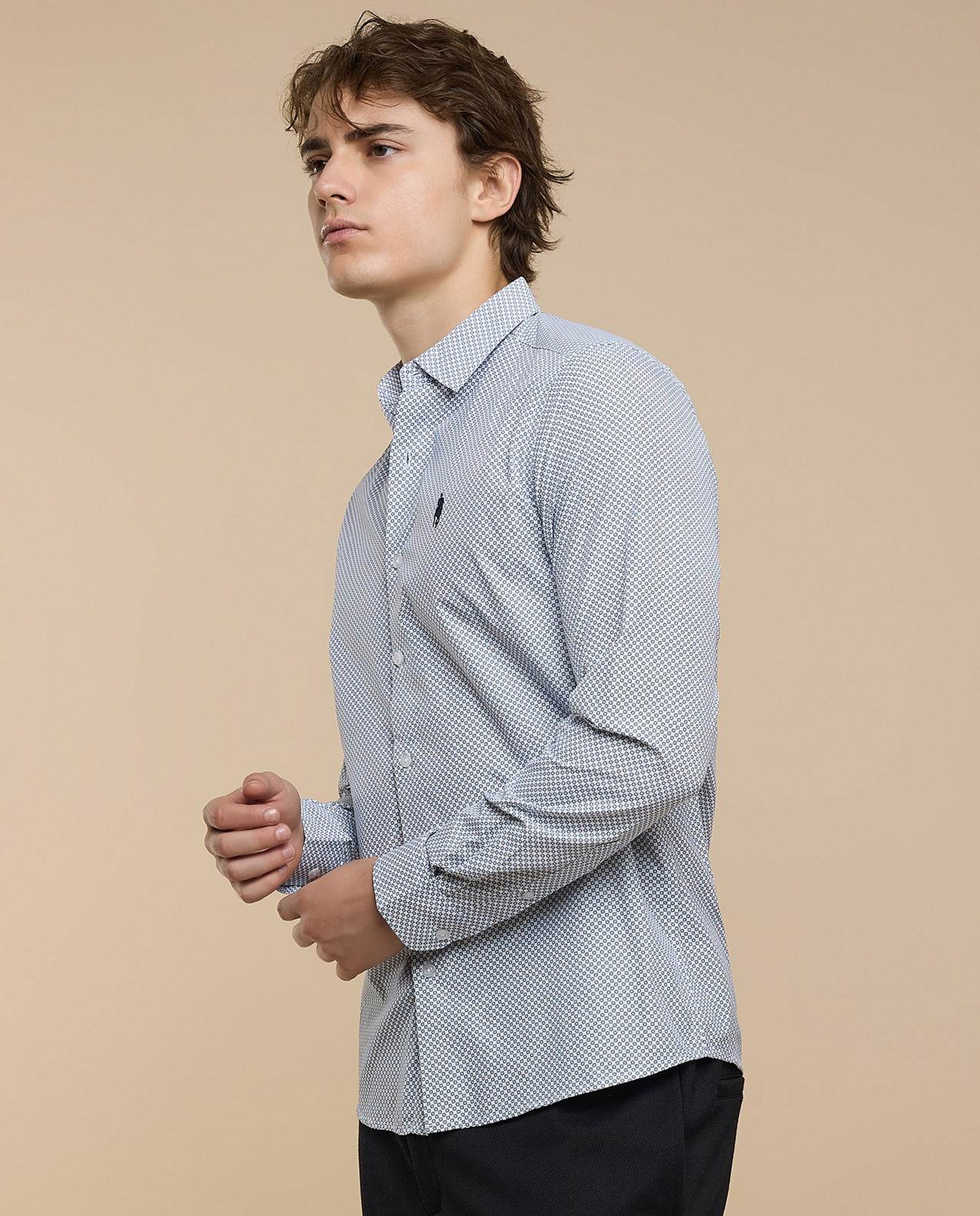 Patterned Shirt with Classic Collar and Long Sleeves