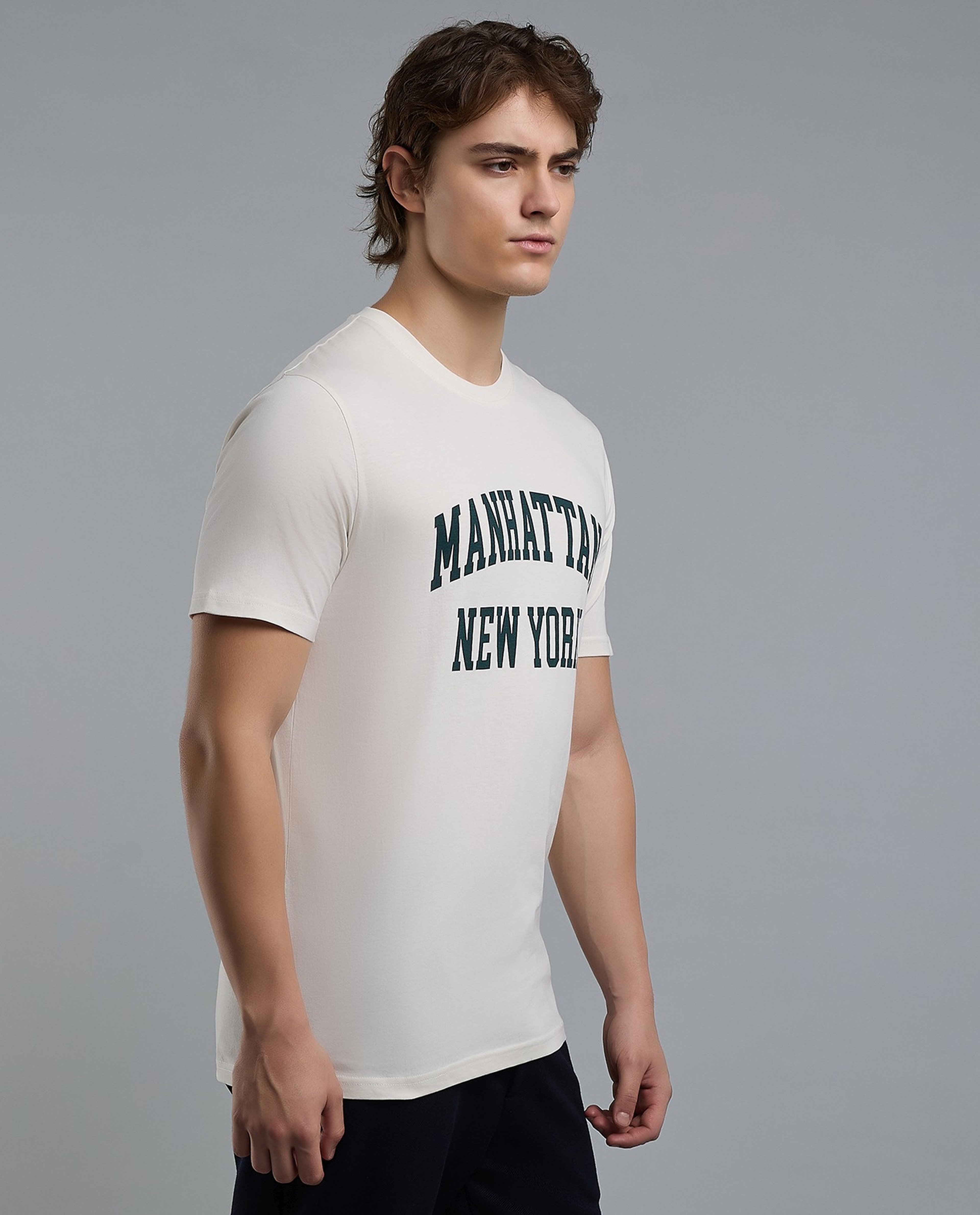 Typography Print T-Shirt with Crew Neck and Short Sleeves